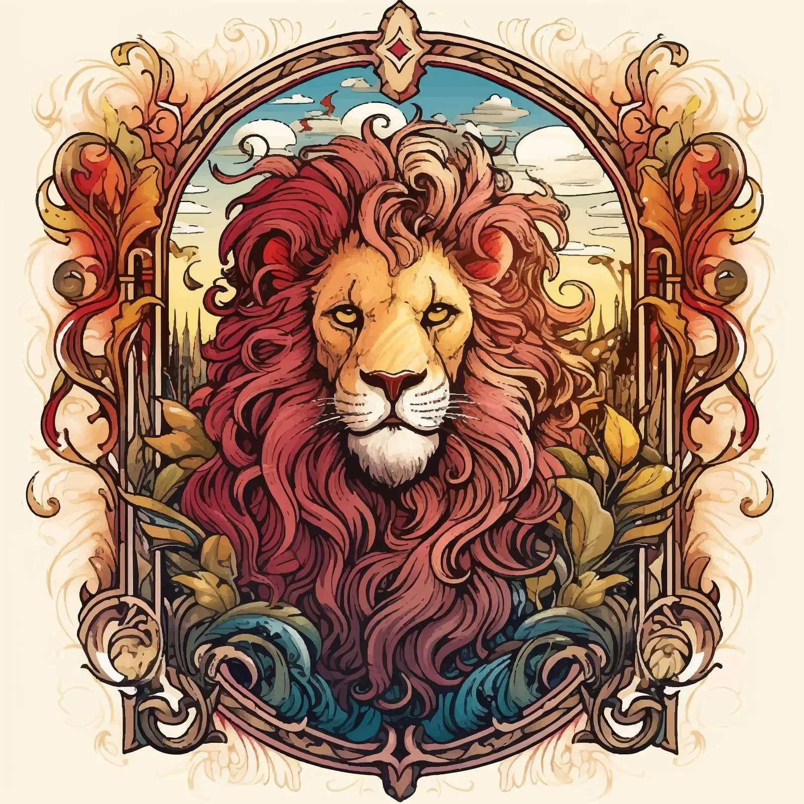 Medieval Lion Fantasy Poster in Tapestry Style — free download from Dotvec