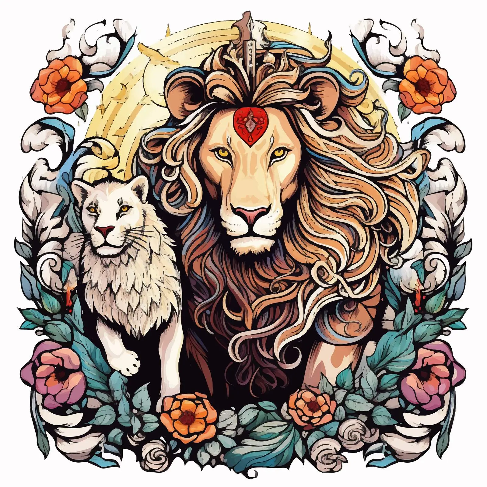Hand-Drawn Fantasy Poster with Unicorn and Lion — free download from Dotvec
