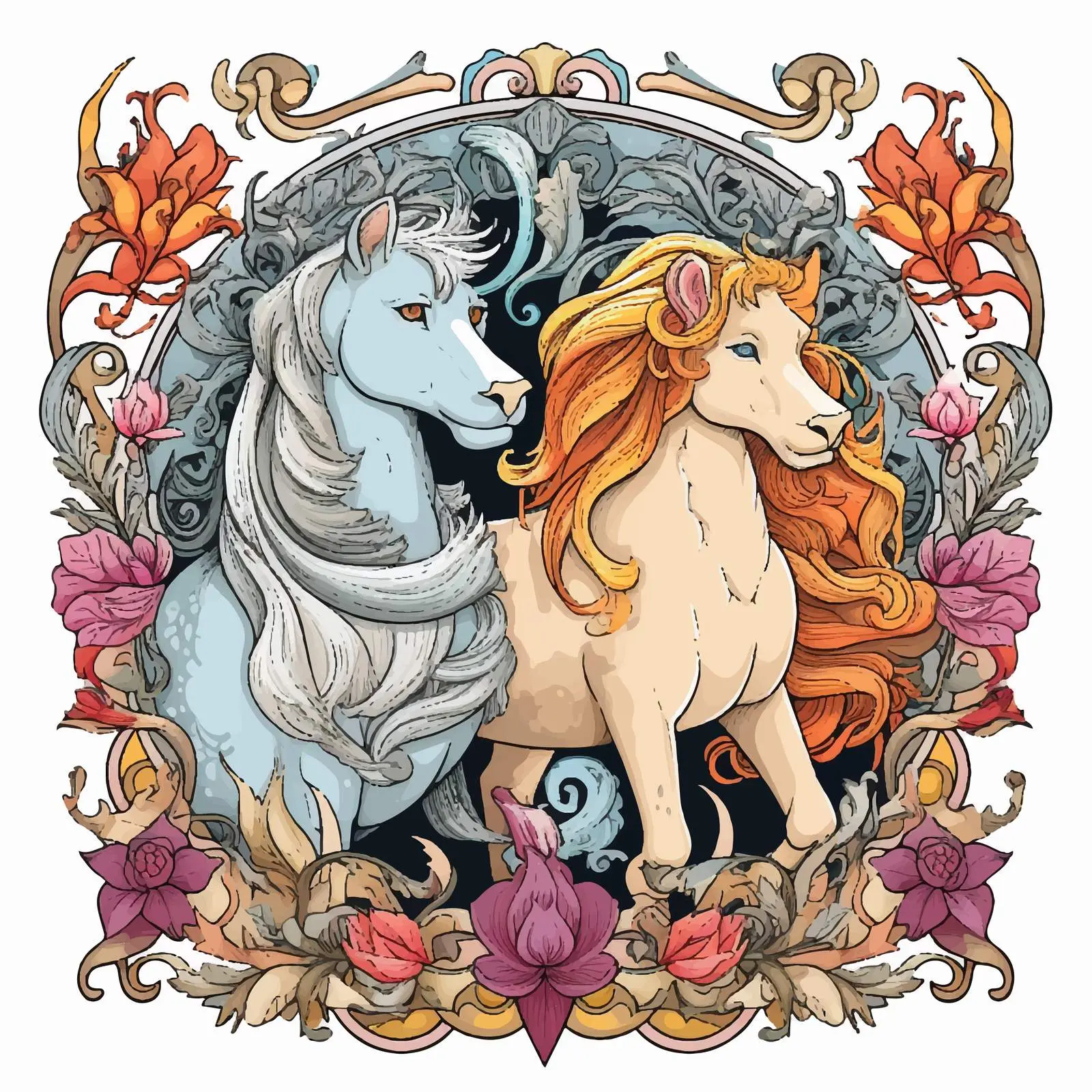 Fantasy Poster with Unicorn and Lion — free download from Dotvec