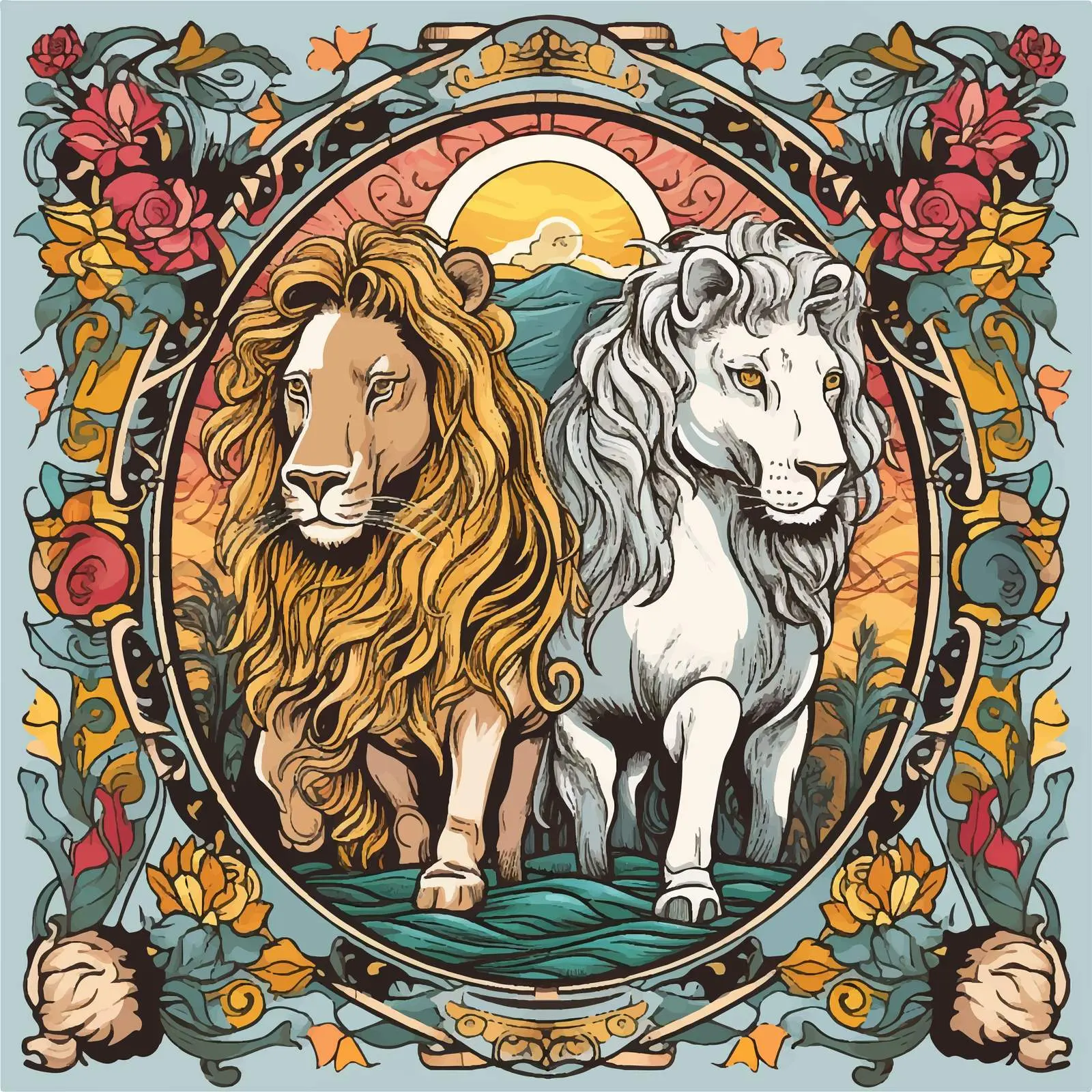 Medieval Fantasy Poster with Unicorn and Lion – free knights image from Dotvec