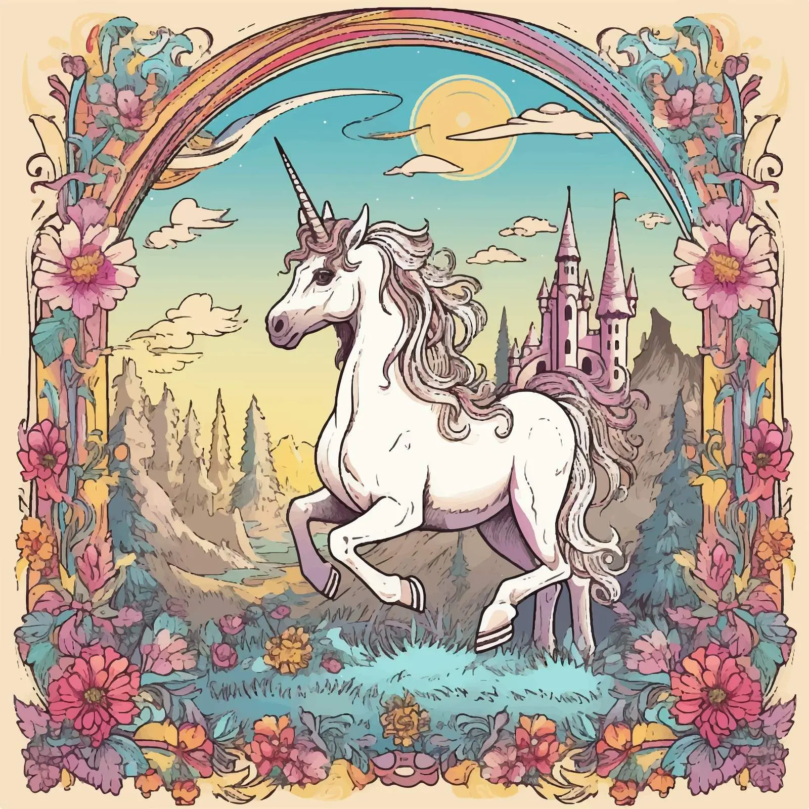 Hand Drawn Unicorn Fantasy Poster — free download from Dotvec