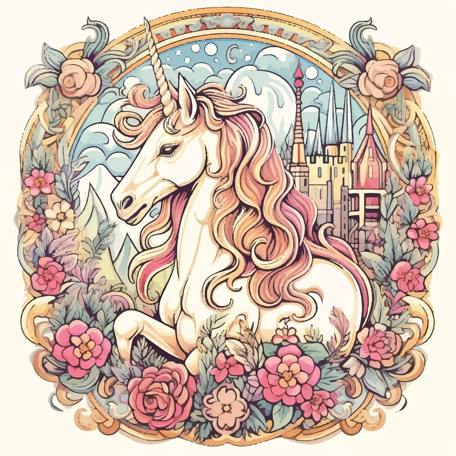 Fantasy Unicorn Poster in Medieval Tapestry Style — free download from Dotvec