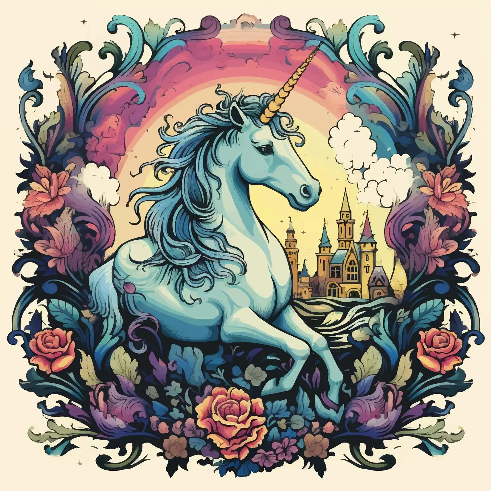 Fantasy Unicorn Poster in Medieval Tapestry Design — free download from Dotvec