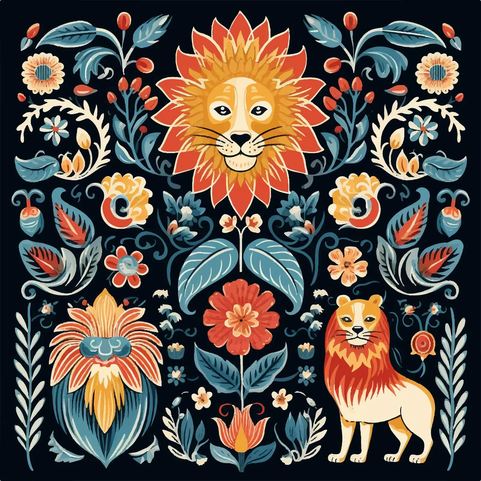 Fantasy Vector Set of Lions and Flowers — free download from Dotvec