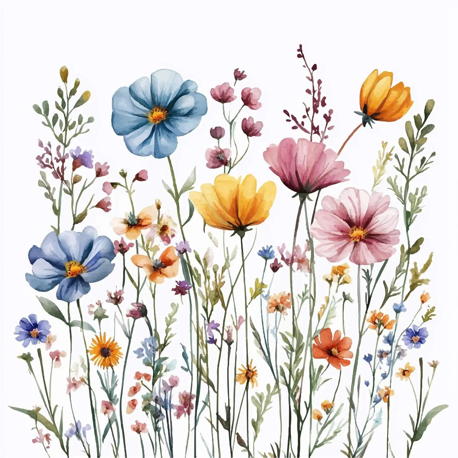 Hand-Drawn Watercolor Field Flowers on White — free download from Dotvec