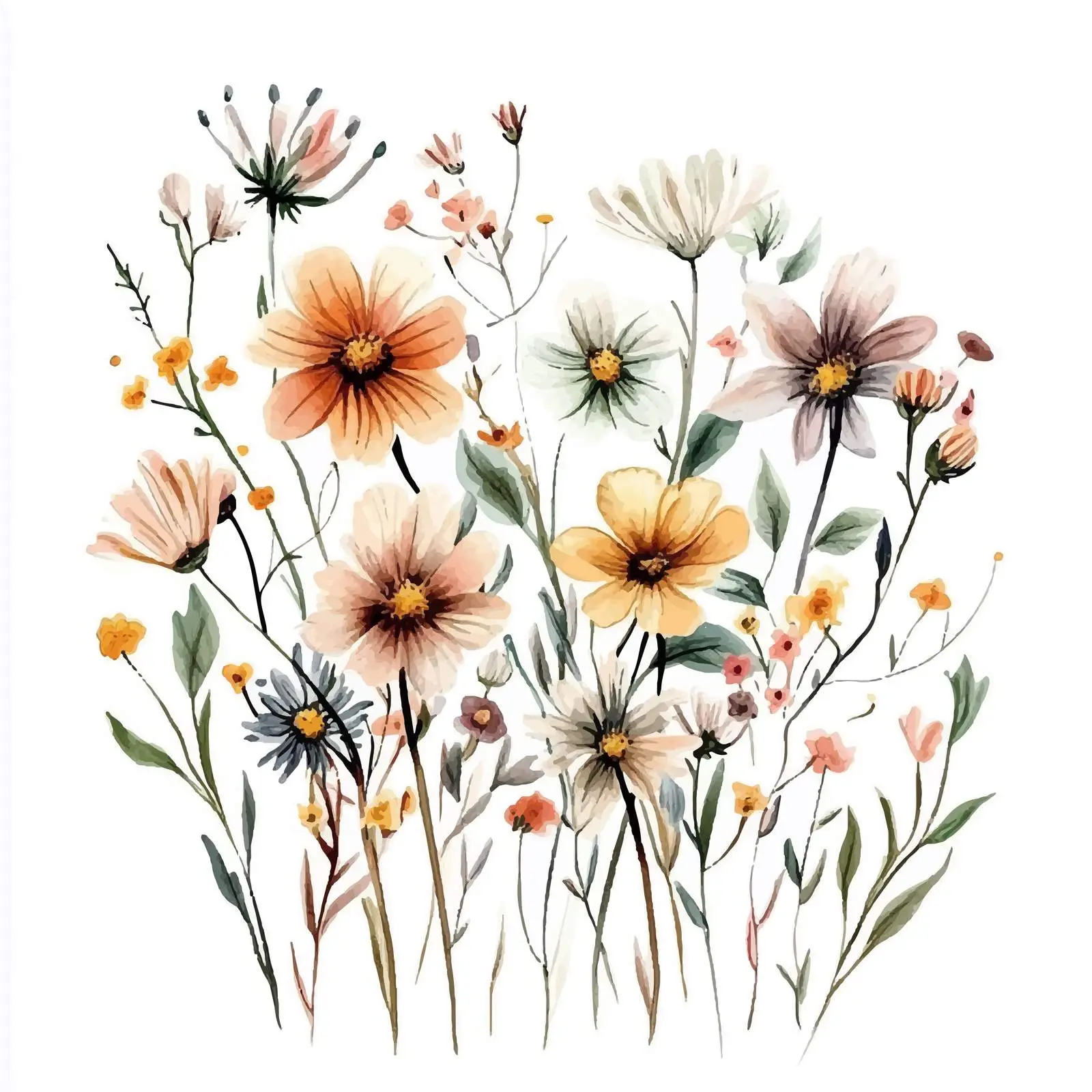 Watercolor Hand-Drawn Field Flowers Illustration — free download from Dotvec