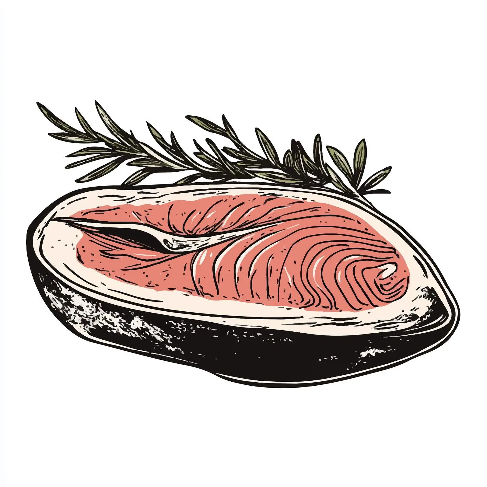 Hand-Drawn Fish Steak Illustration on White Background — free download from Dotvec