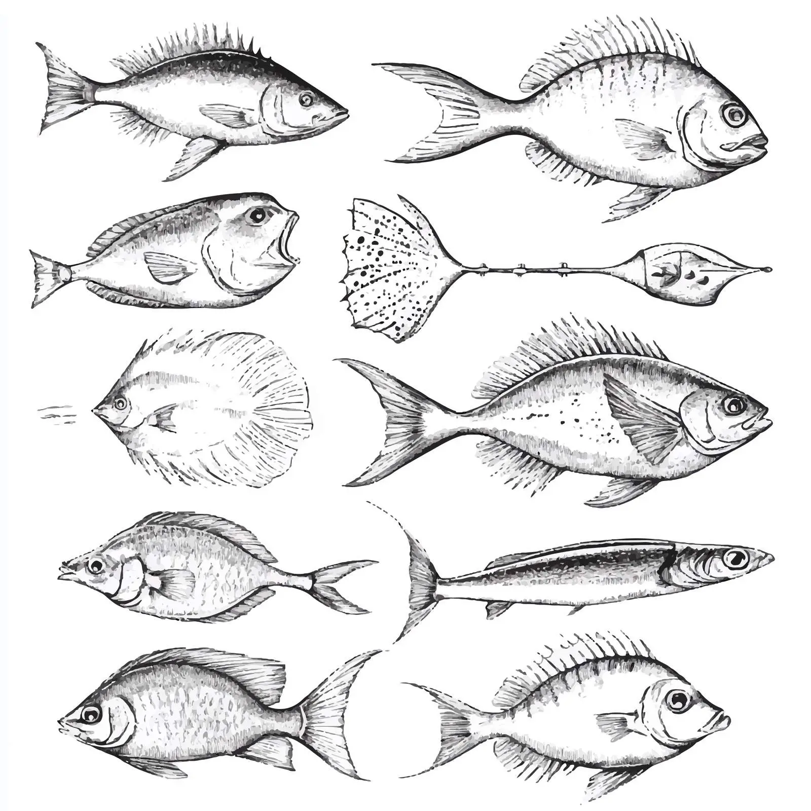 Hand Drawn Fishing Elements Sketch Collection — free download from Dotvec