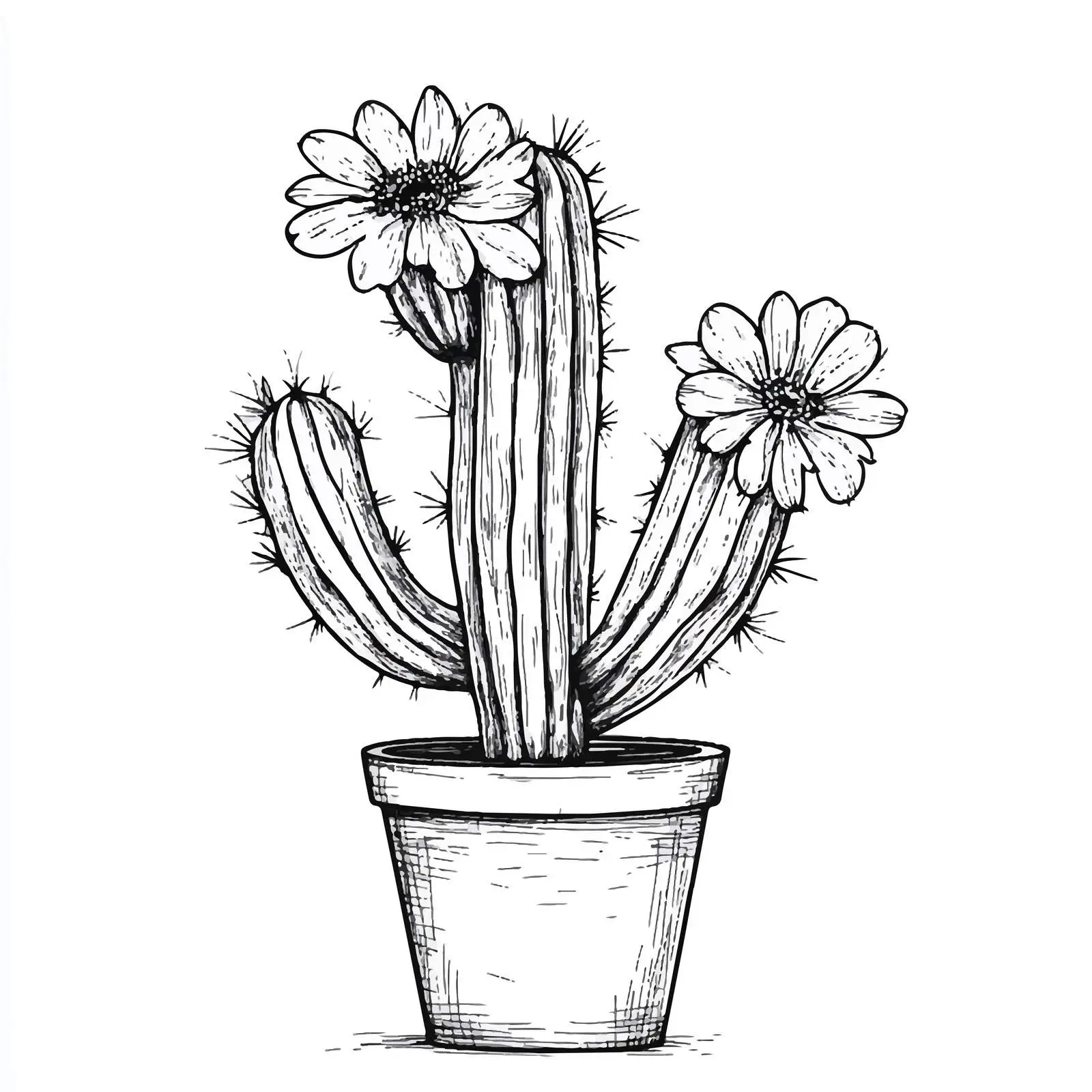 Hand-Drawn Flowering Cactus Sketch on White Background — free download from Dotvec