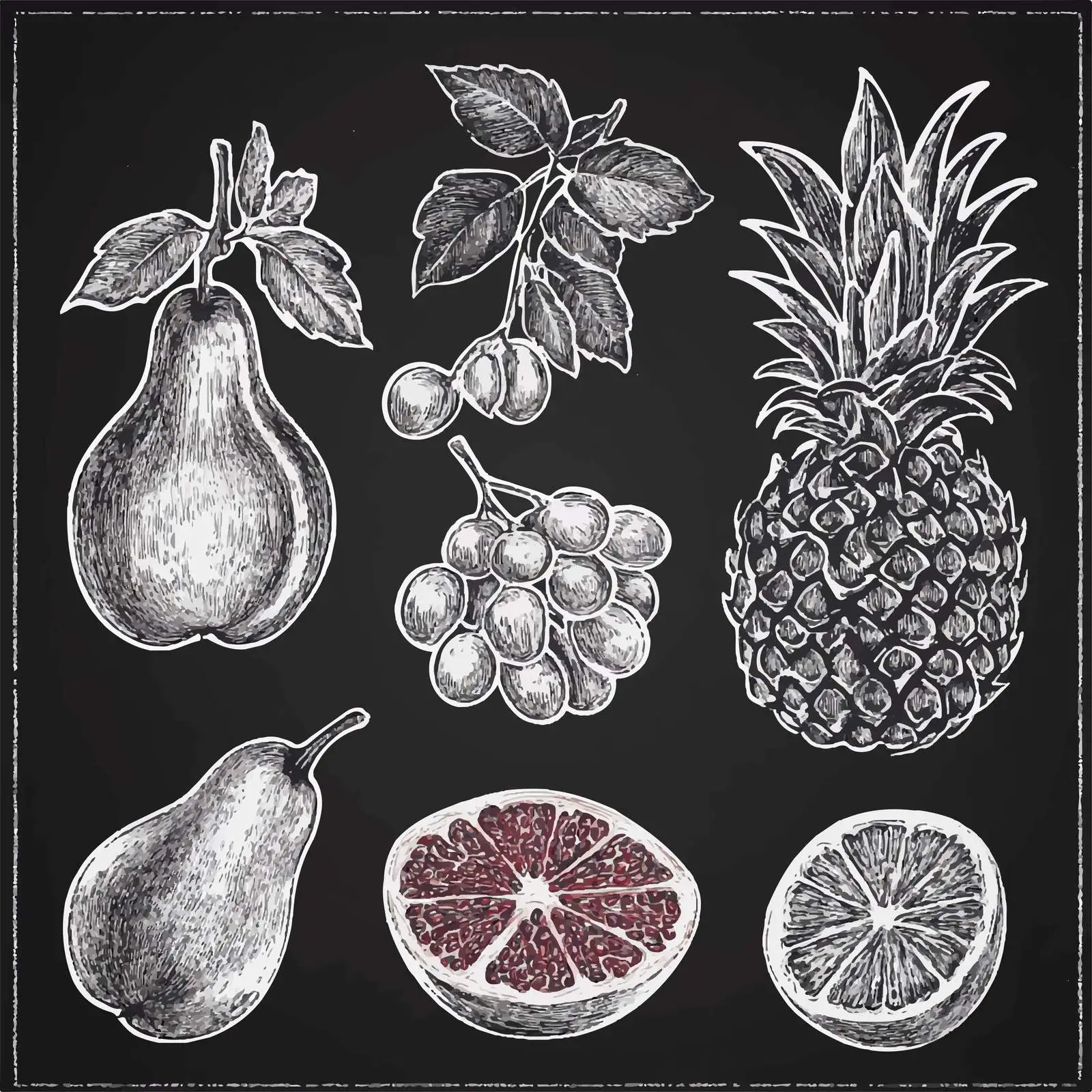 Hand Drawn Fruit Sketches - Pear, Banana, Pineapple — free download from Dotvec