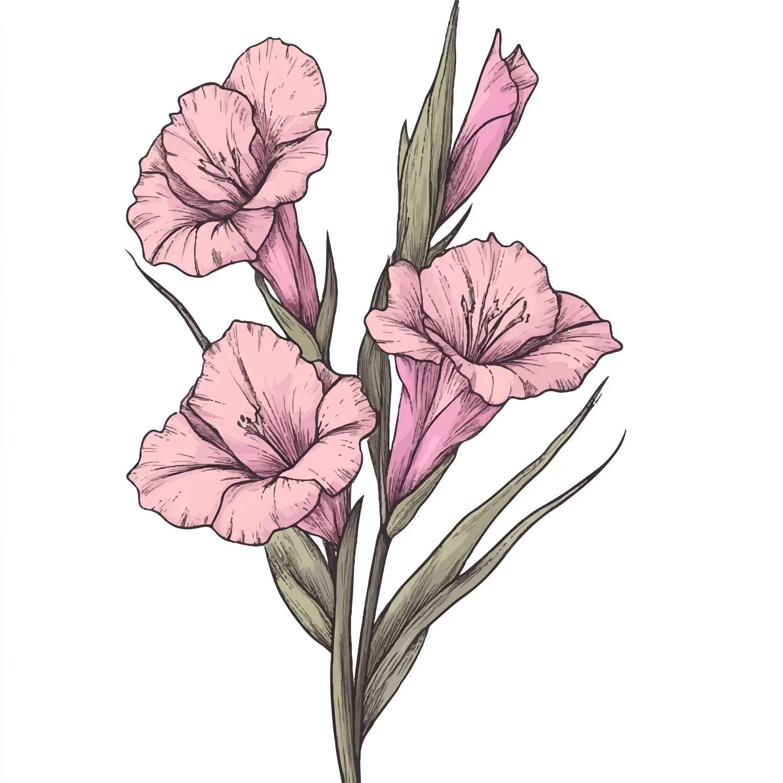 Hand-Drawn Gladiolus Flower on White Background — free download from Dotvec