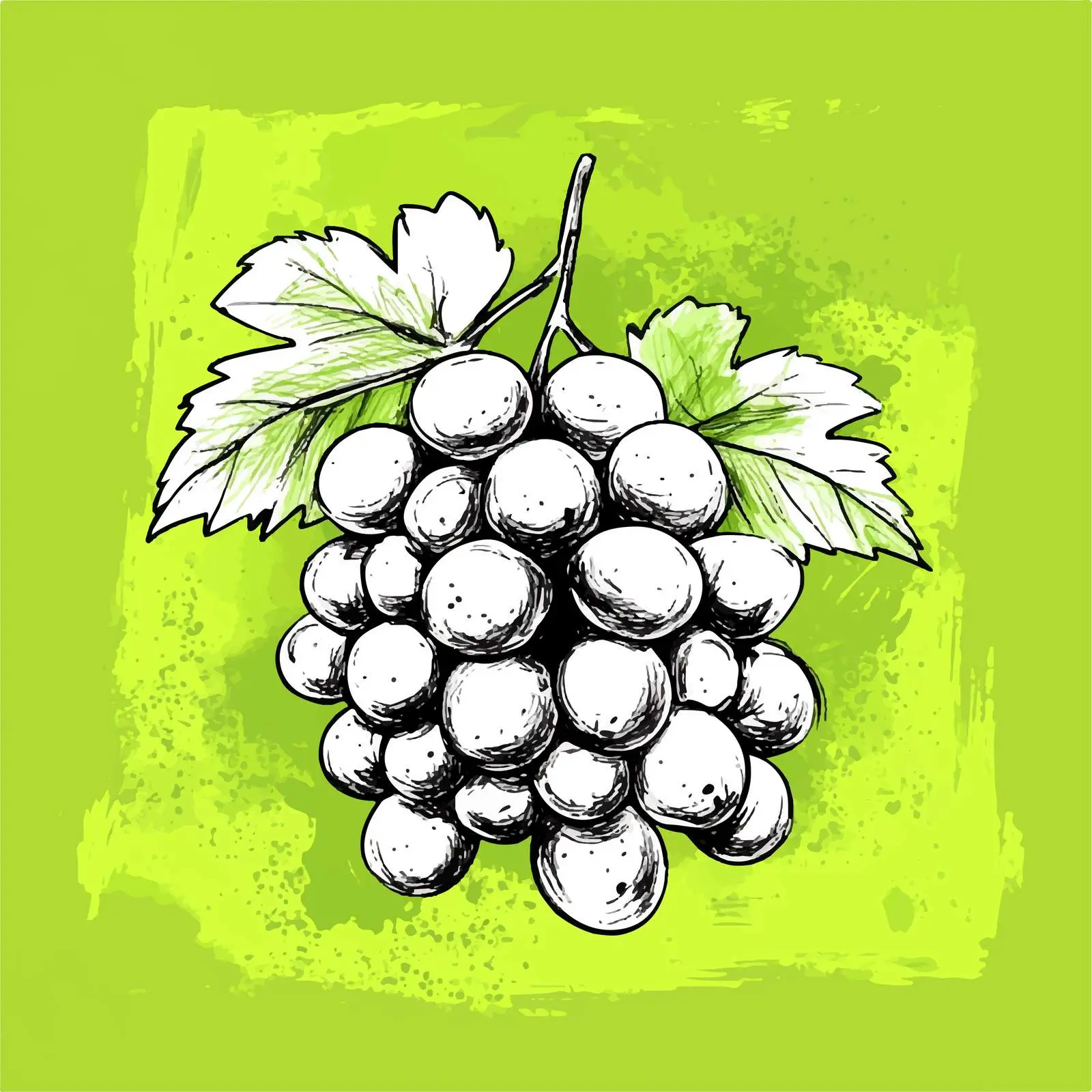Hand-Drawn Grapes on Green Blot Background — free download from Dotvec