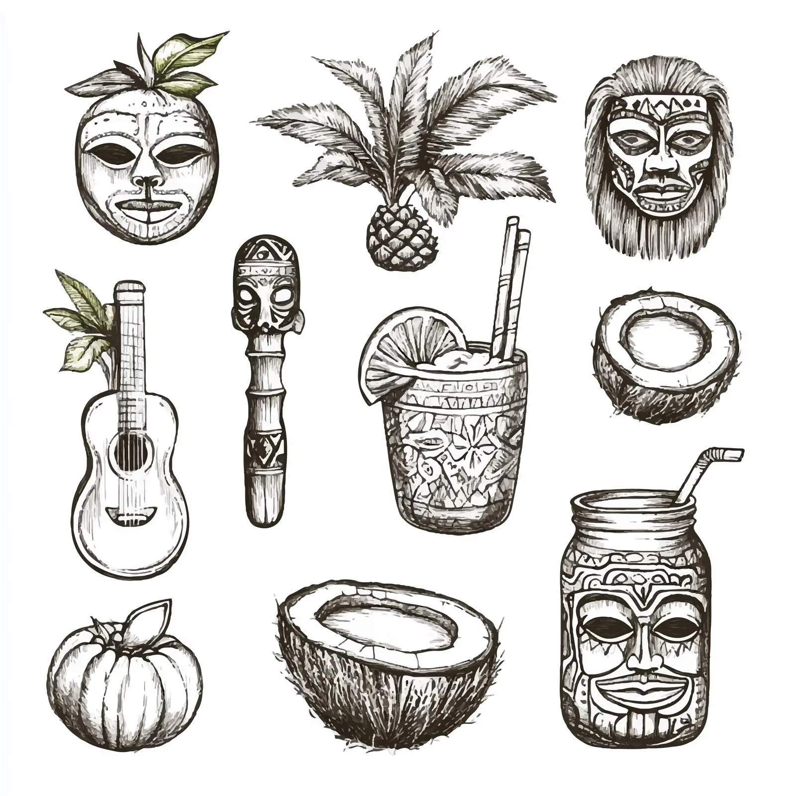 Hand-Drawn Hawaii Sketch Set with Ukulele — free download from Dotvec