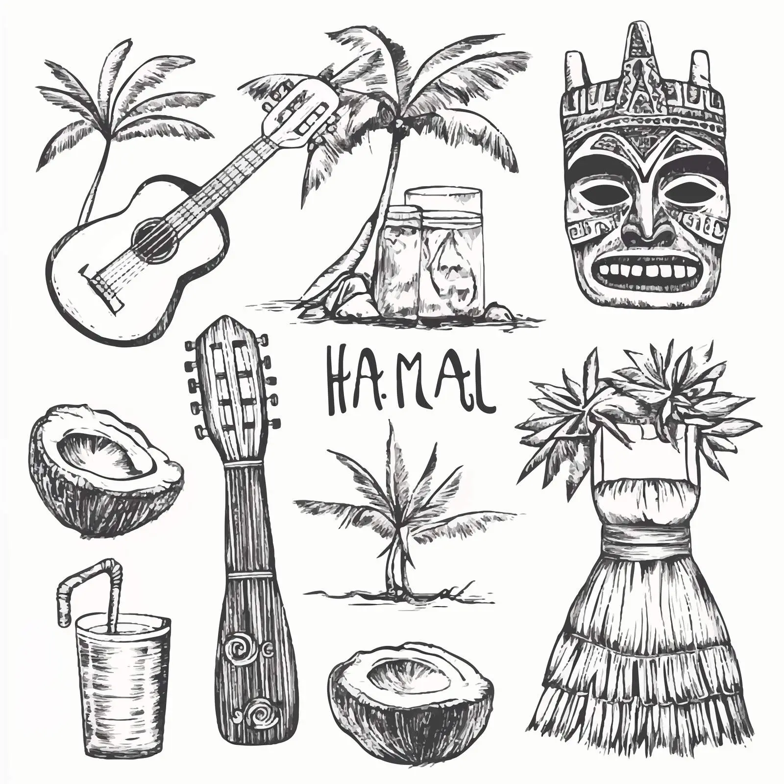 Hand-Drawn Hawaii Sketch Set with Ukulele — free download from Dotvec