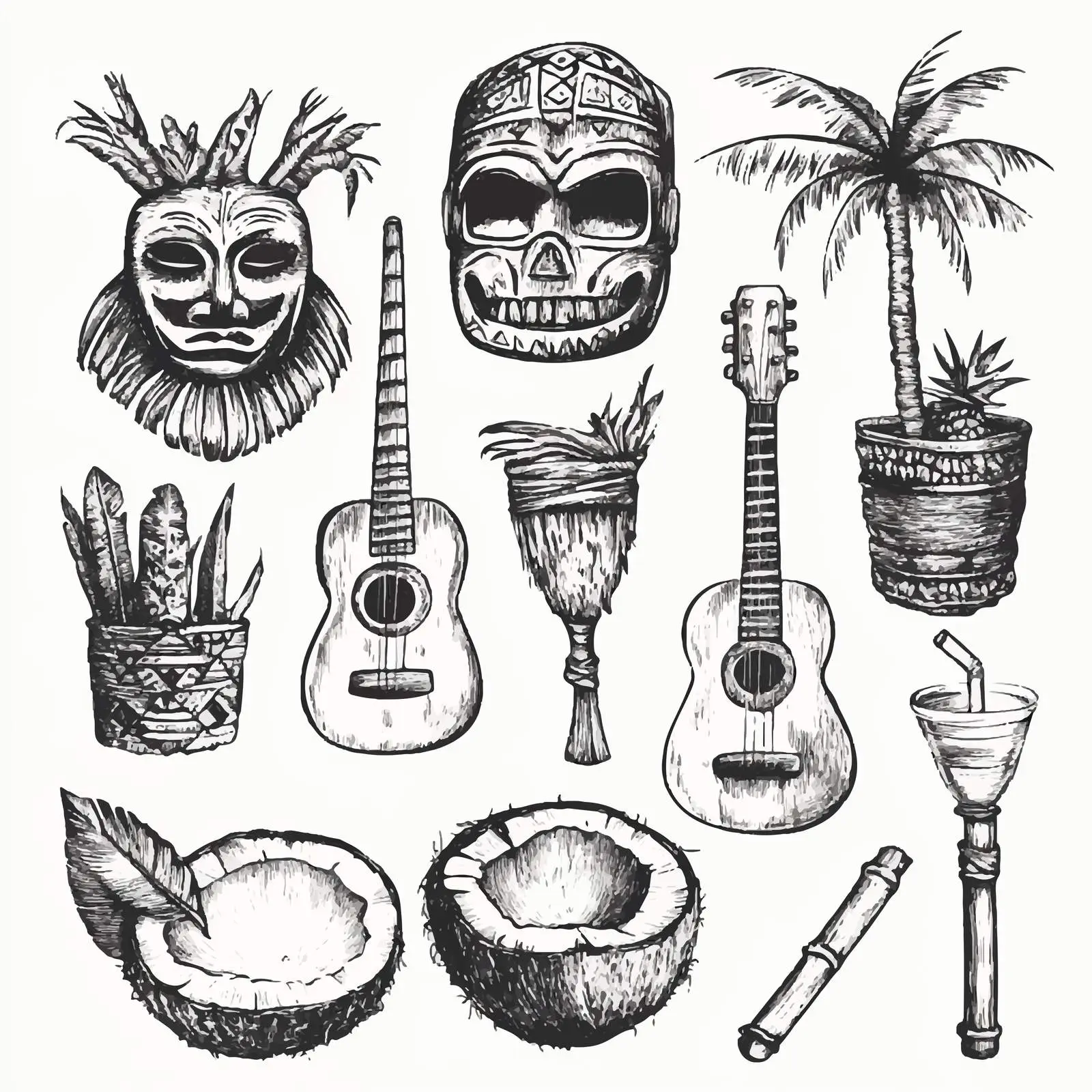 Hand-Drawn Hawaii Sketch Collection with Ukulele — free download from Dotvec