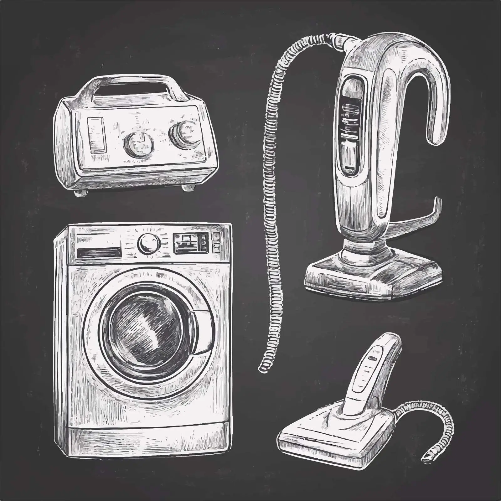 Hand-Drawn Home Appliances Sketches on Chalkboard — free download from Dotvec