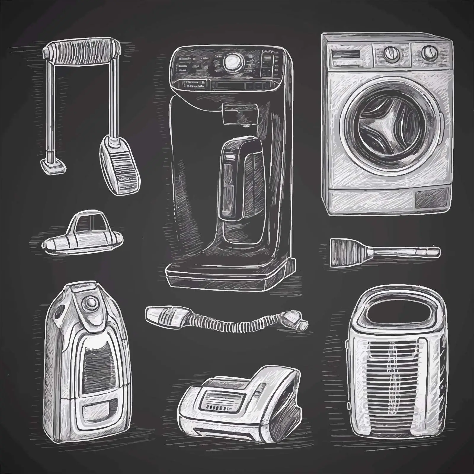 Hand-Drawn Home Appliance Sketches on Chalkboard – free stylish tool image from Dotvec