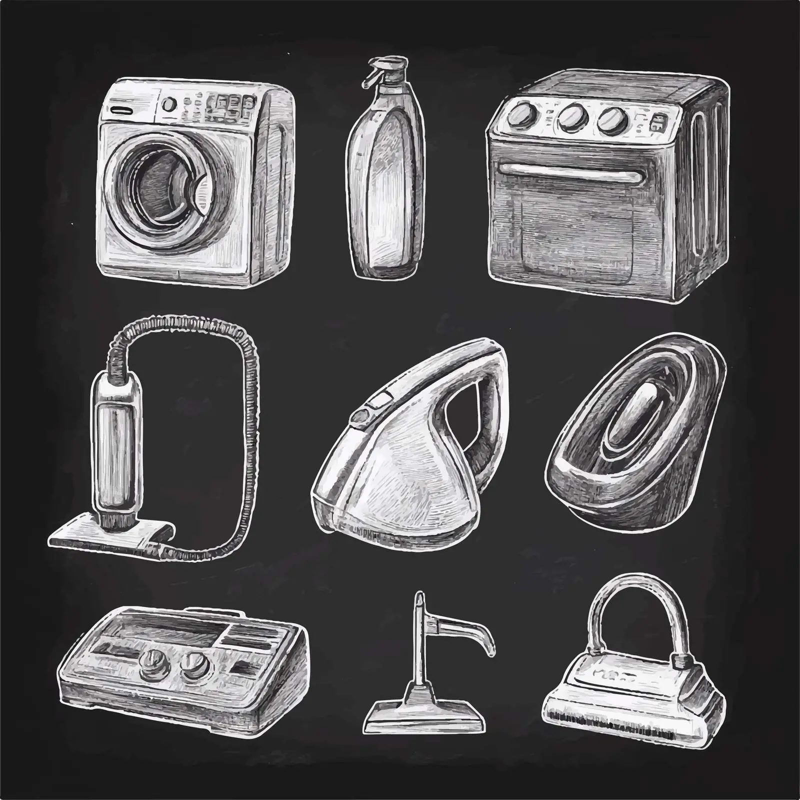 Hand-Drawn Home Appliance Sketches on Chalkboard — free download from Dotvec