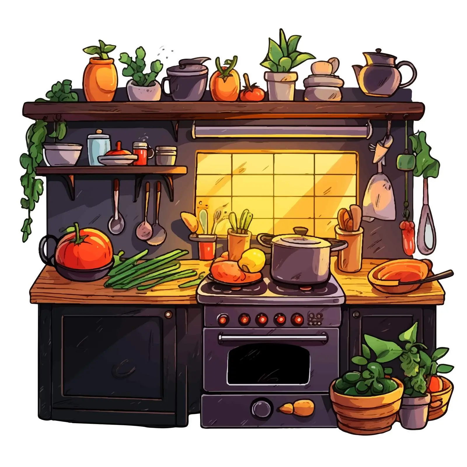 Colorful Cartoon Doodle Home Cooking Vectors — free download from Dotvec
