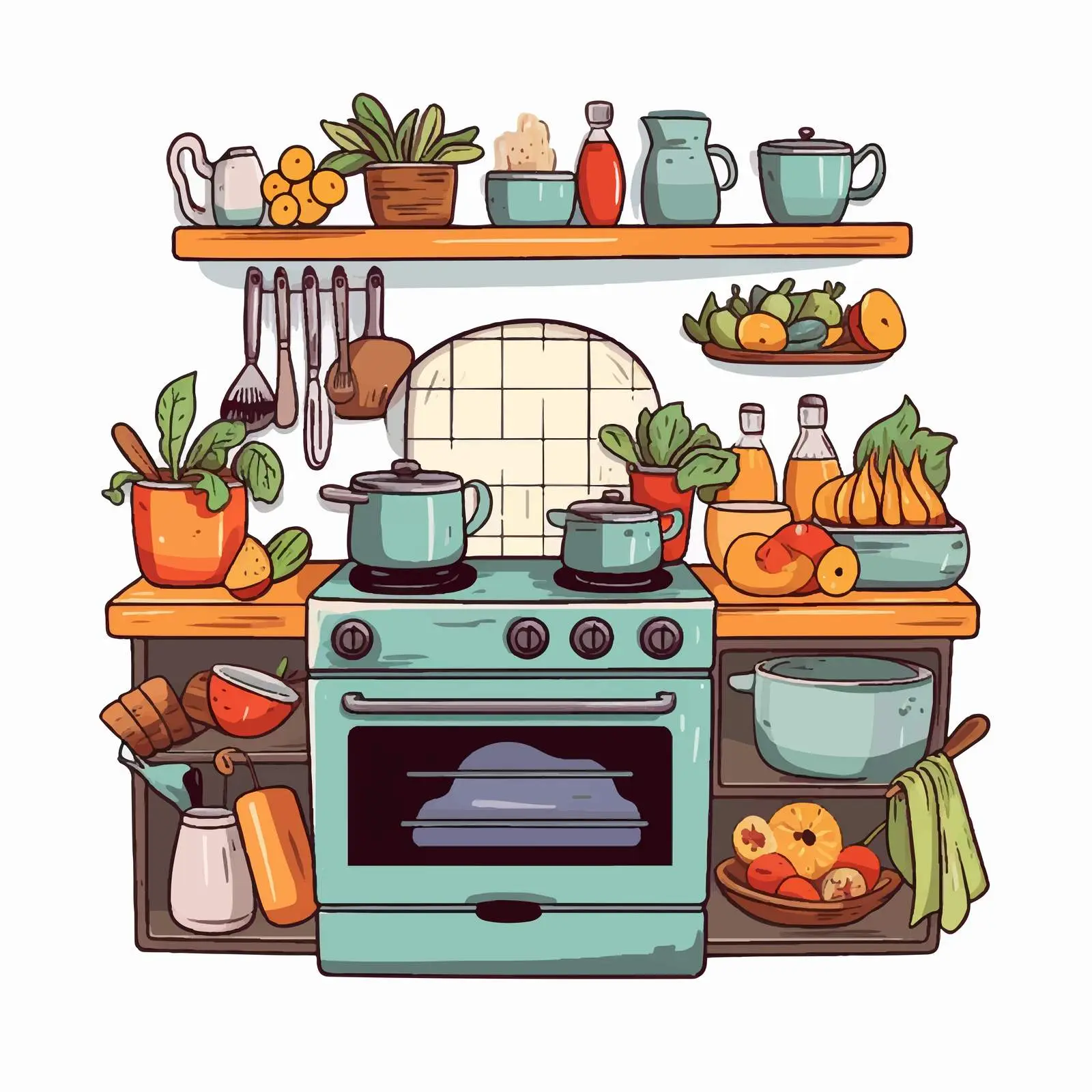 Colorful Cartoon Home Cooking Doodle Kit – free illustrated recipes image from Dotvec