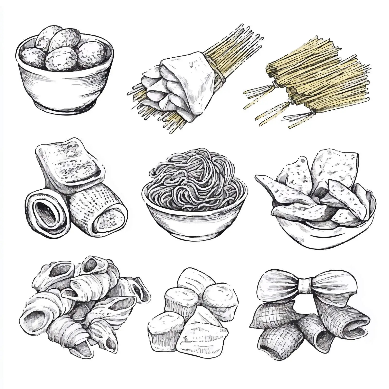 Hand-Drawn Italian Pasta Set on White Background – free pasta shape image from Dotvec