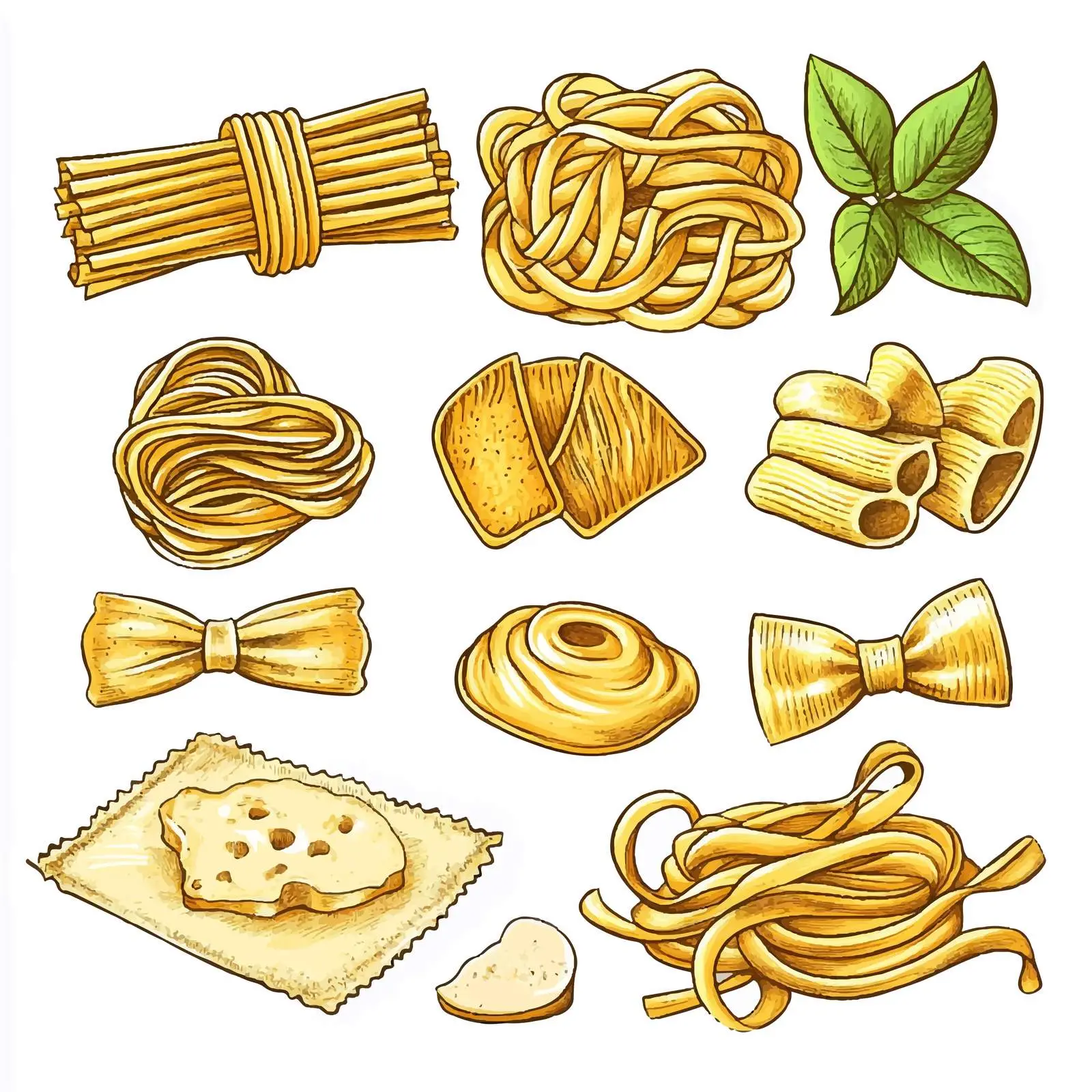 Hand-Drawn Italian Pasta Vector Set — free download from Dotvec