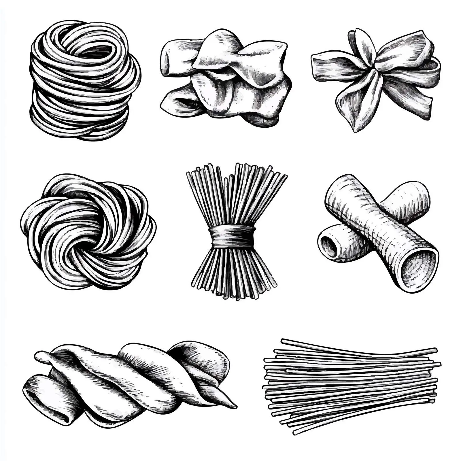 Hand-Drawn Italian Pasta Set on White Background — free download from Dotvec