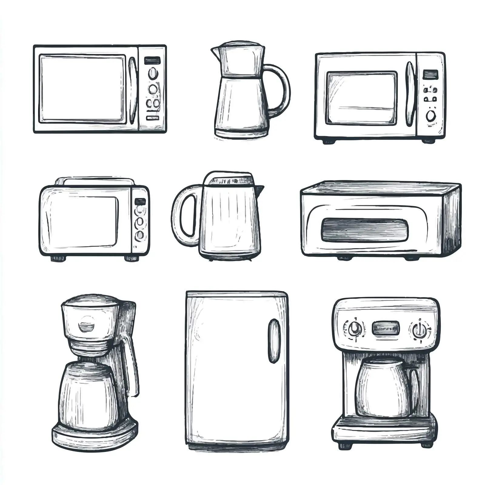 Hand Drawn Kitchen Appliances Sketch Collection — free download from Dotvec
