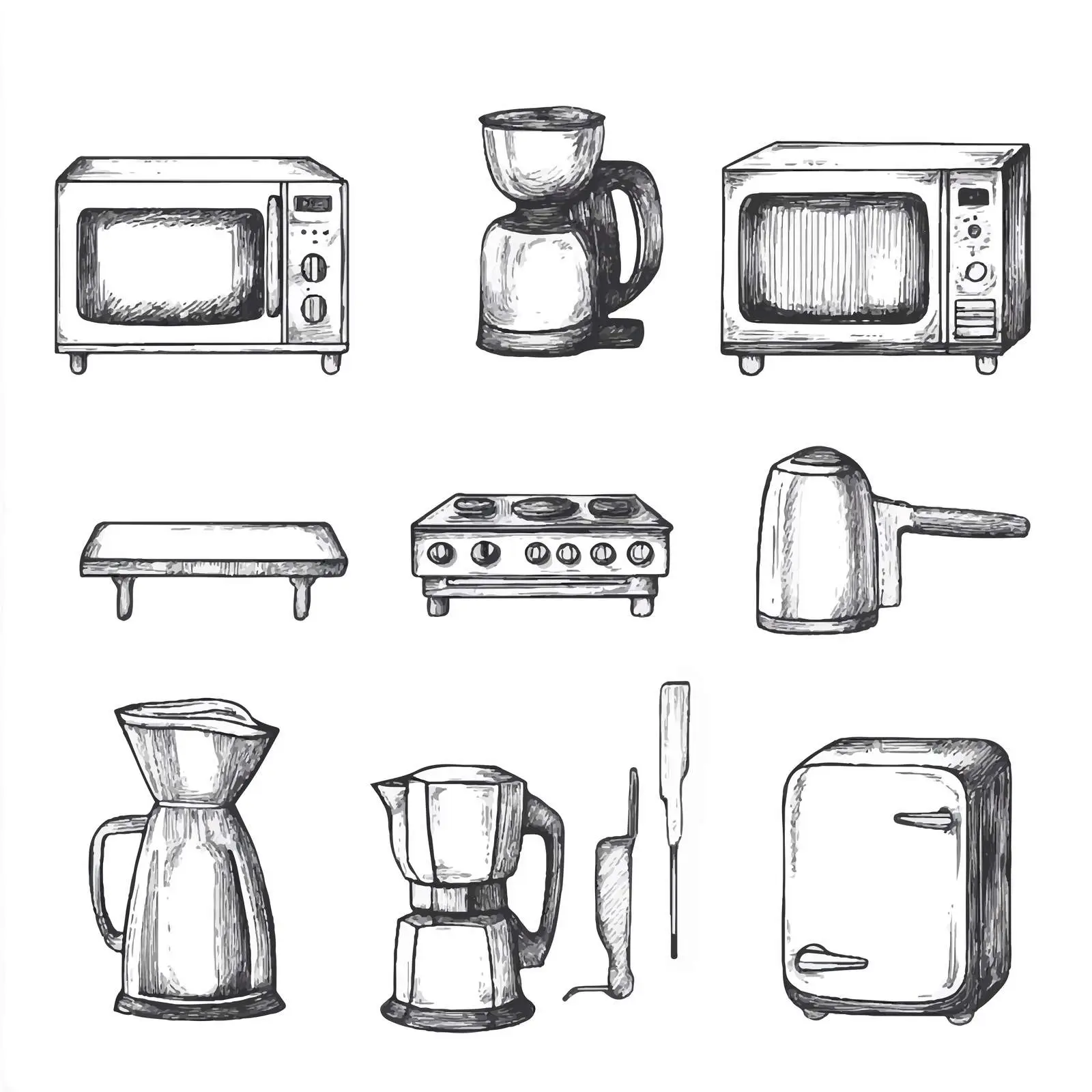 Hand-Drawn Kitchen Appliances Vector Sketches — free download from Dotvec