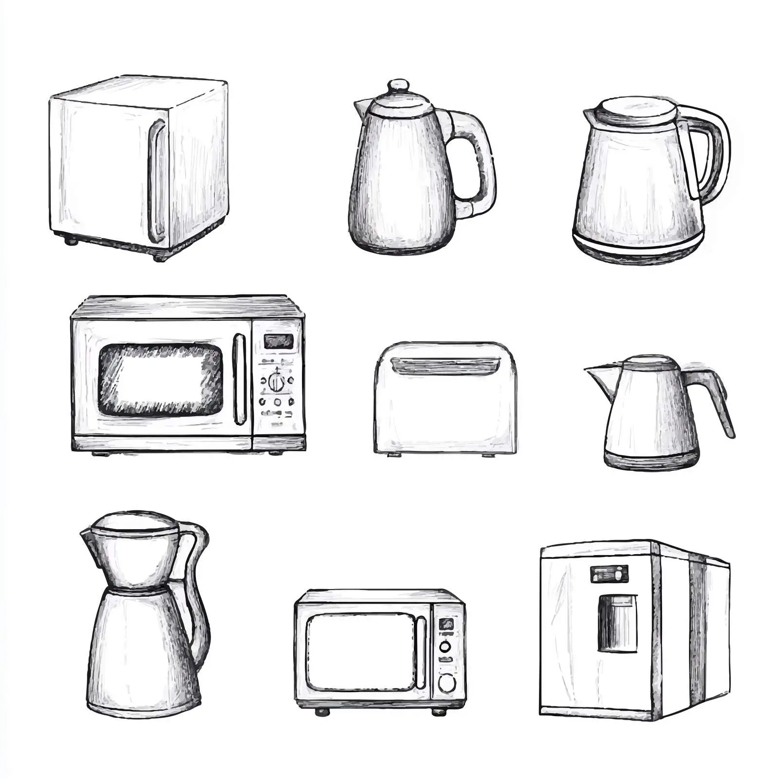 Hand Drawn Kitchen Appliance Sketches Collection — free download from Dotvec