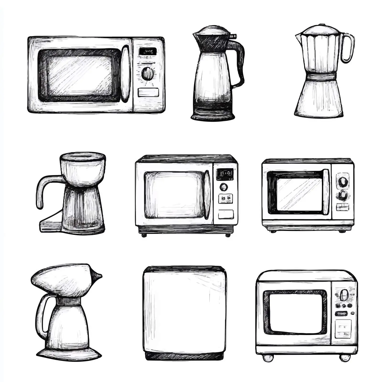 Hand Drawn Kitchen Appliance Sketches Collection — free download from Dotvec
