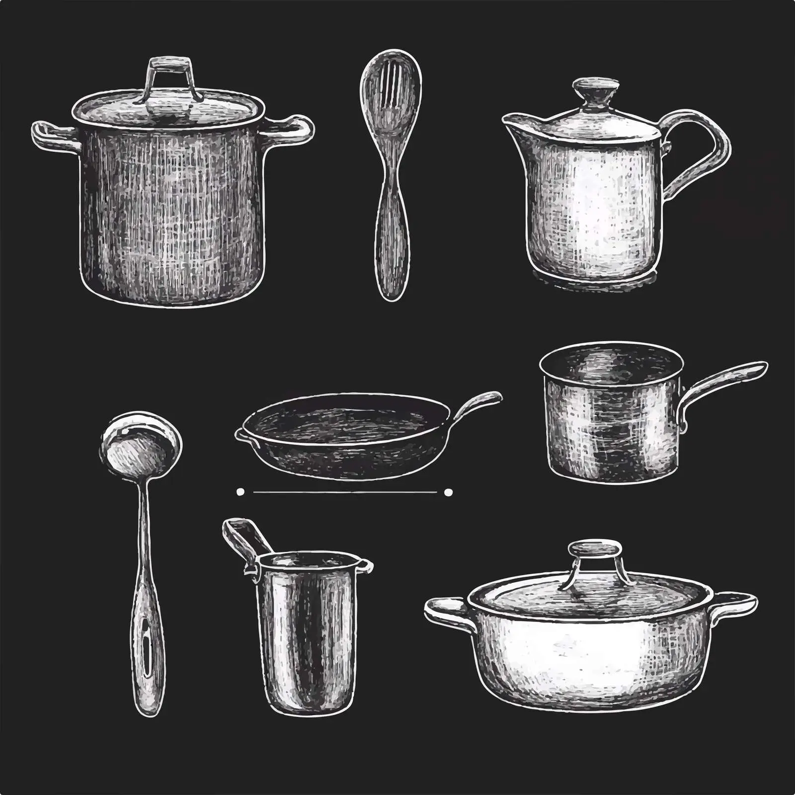 Hand Drawn Kitchenware Set on Chalkboard – free homeware image from Dotvec