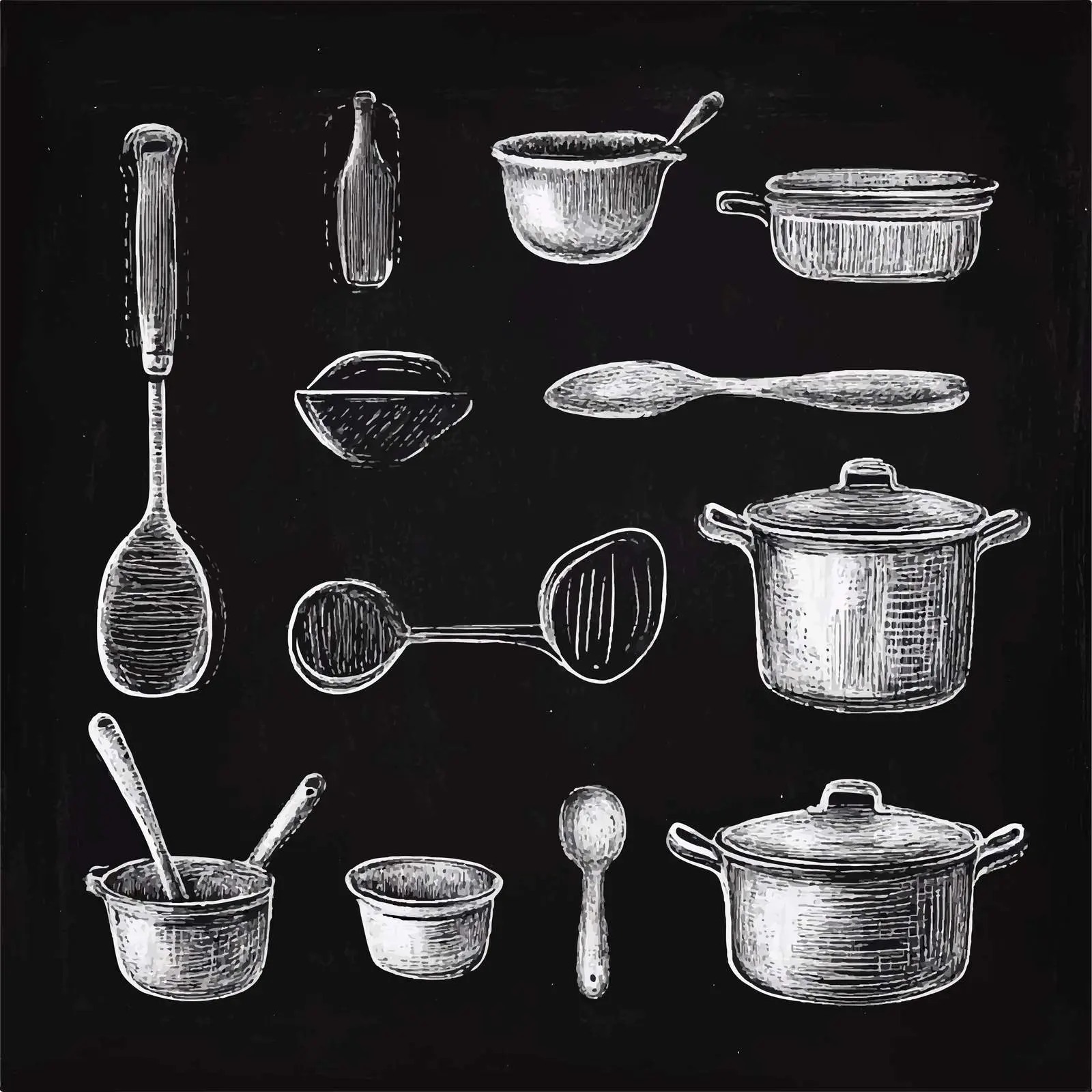 Hand-Drawn Kitchenware Set on Chalkboard — free download from Dotvec