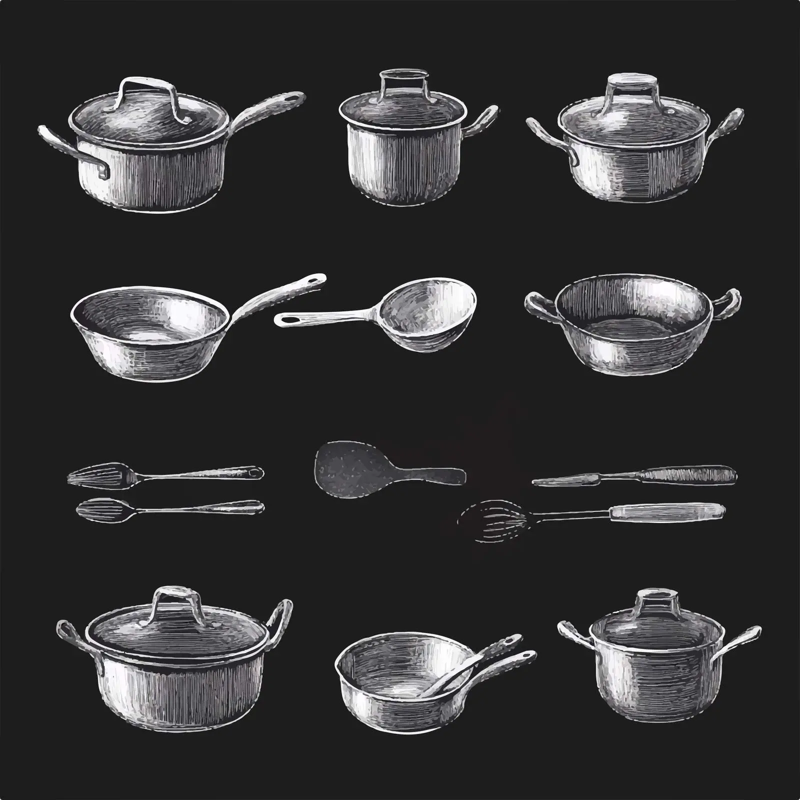 Hand-Drawn Kitchenware Set on Chalkboard — free download from Dotvec