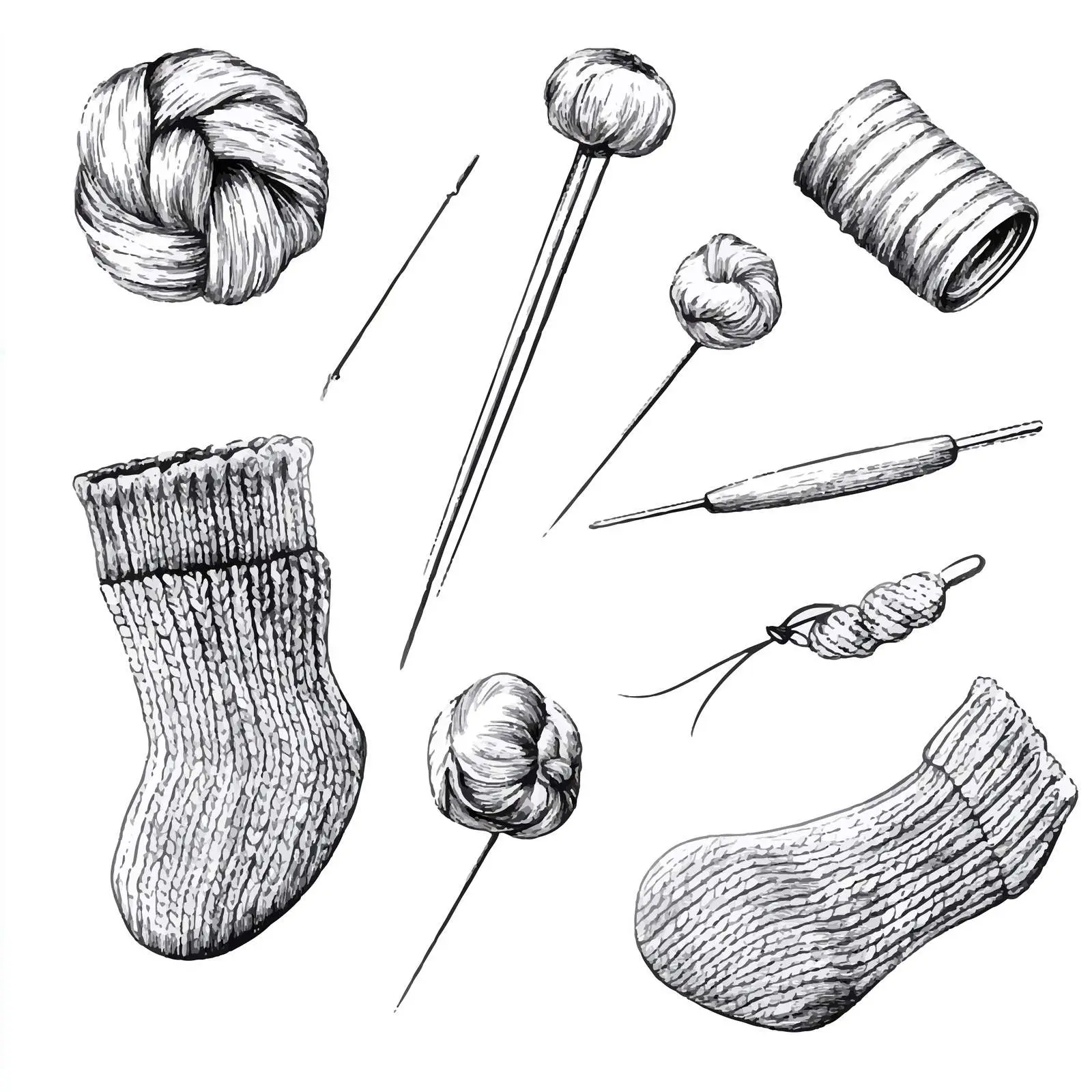 Hand Drawn Knitting Wool Sketches Collection — free download from Dotvec