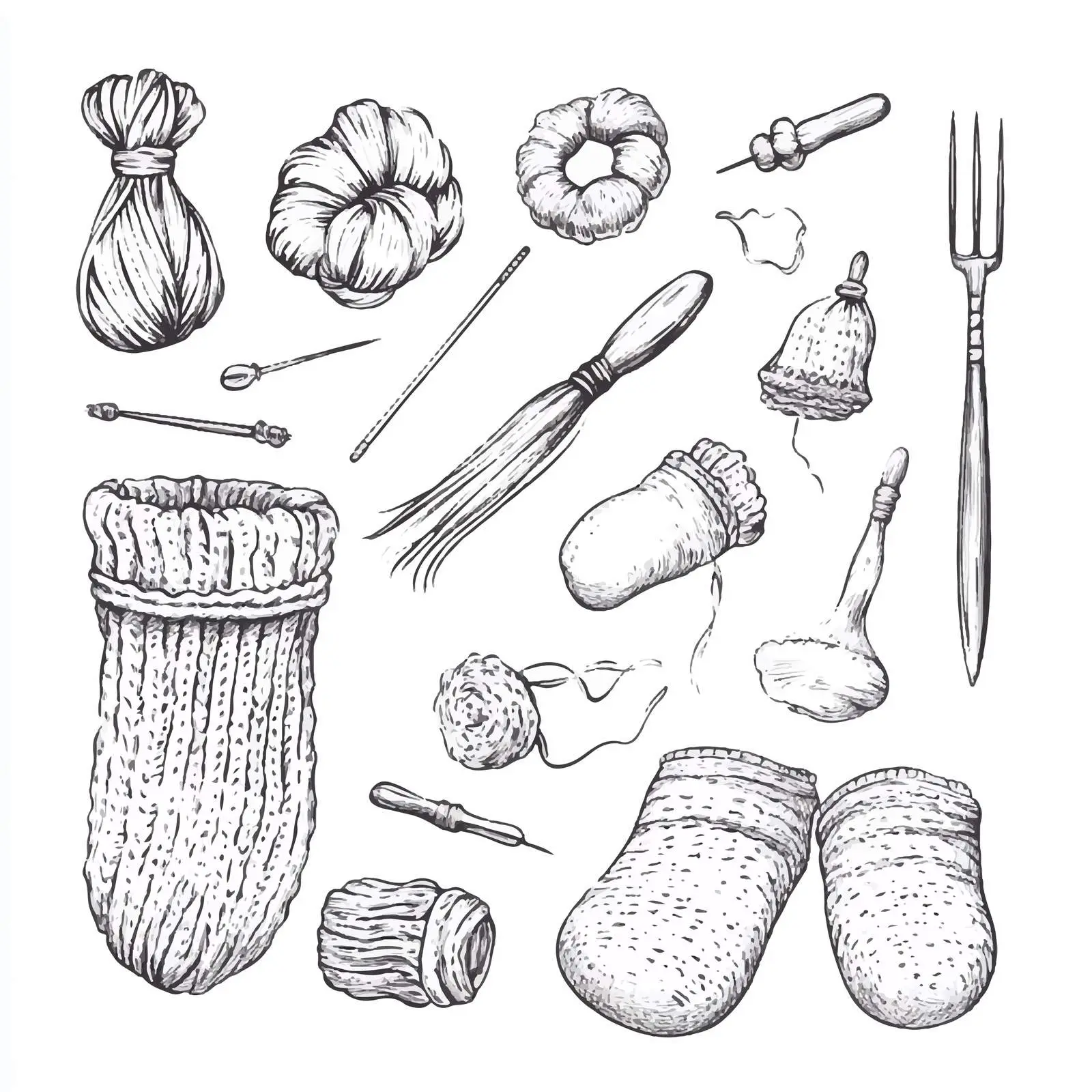 Hand-Drawn Knitting Sketches and Wool Collection — free download from Dotvec