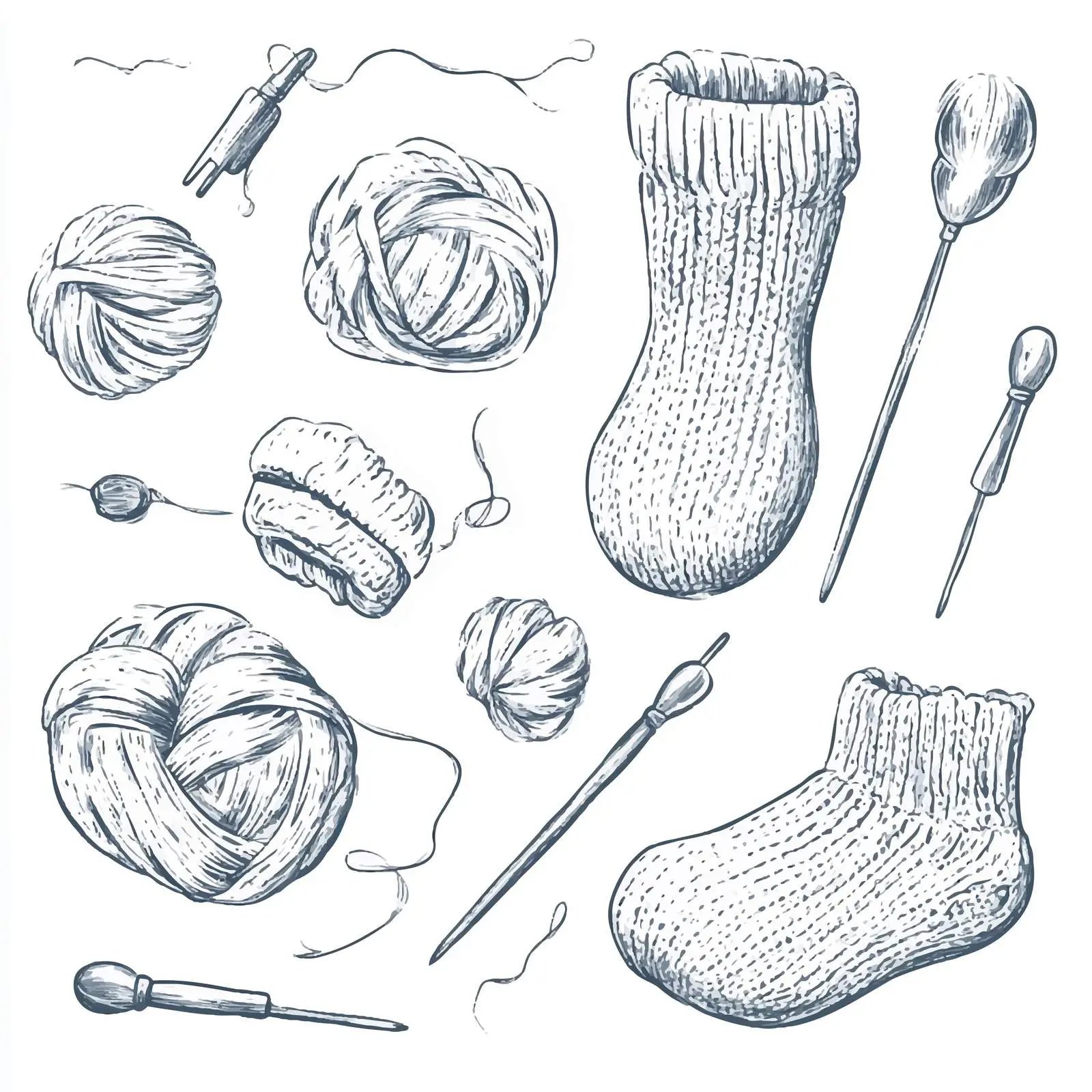 Hand-Drawn Knitting Sketches and Wool Collection — free download from Dotvec