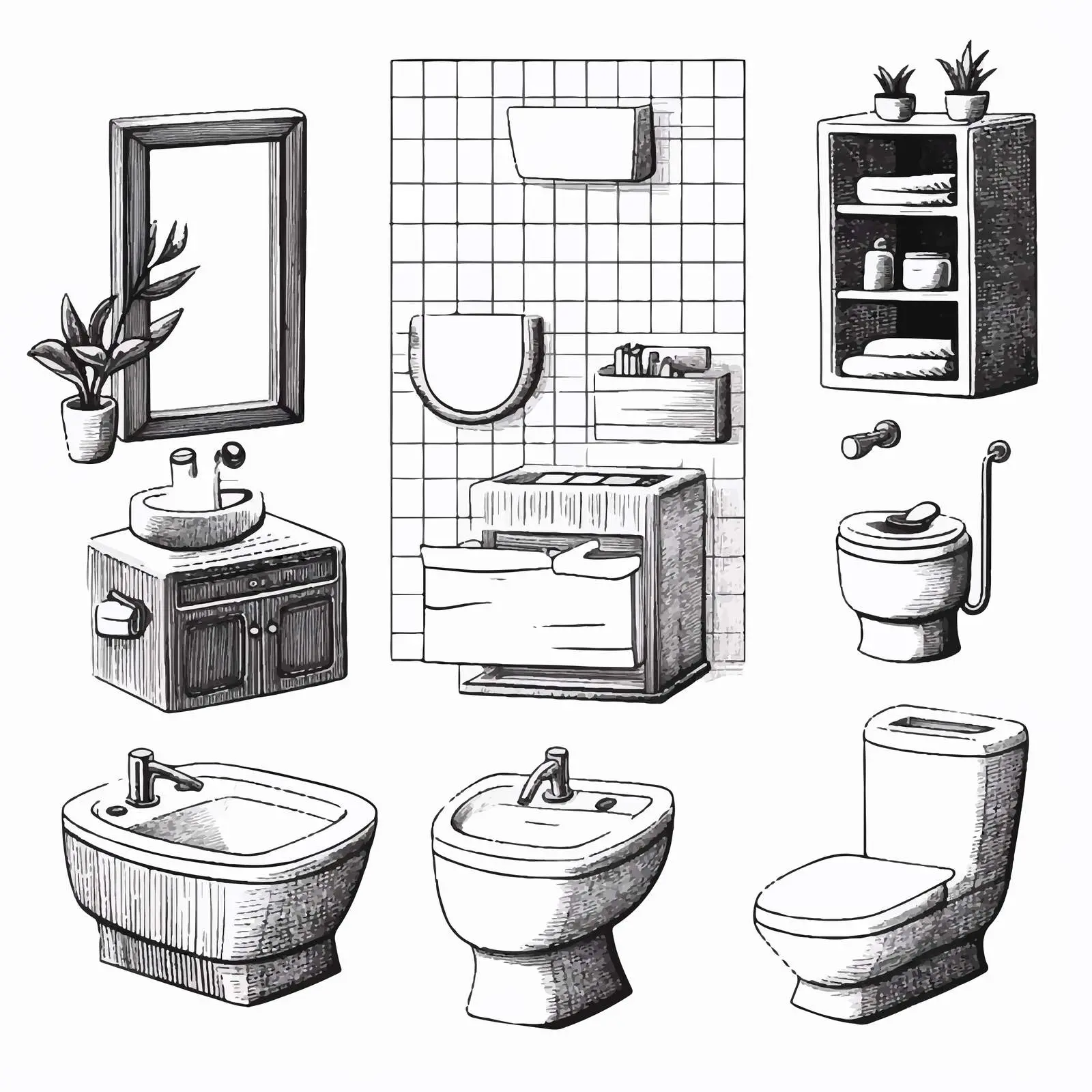 Modern Hand-Drawn Bathroom Interior Design — free download from Dotvec
