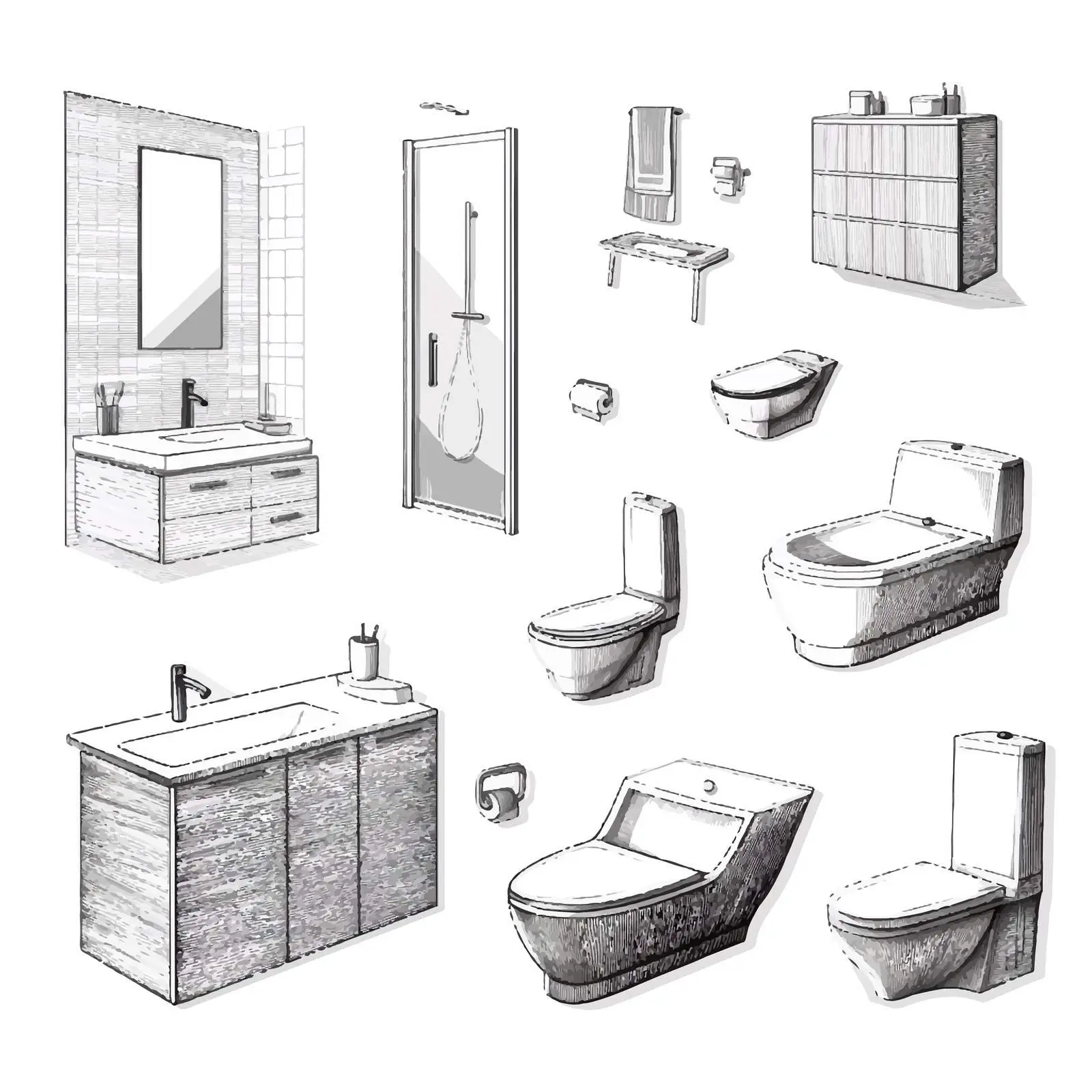 Modern Hand-Drawn Bathroom Interior Design — free download from Dotvec