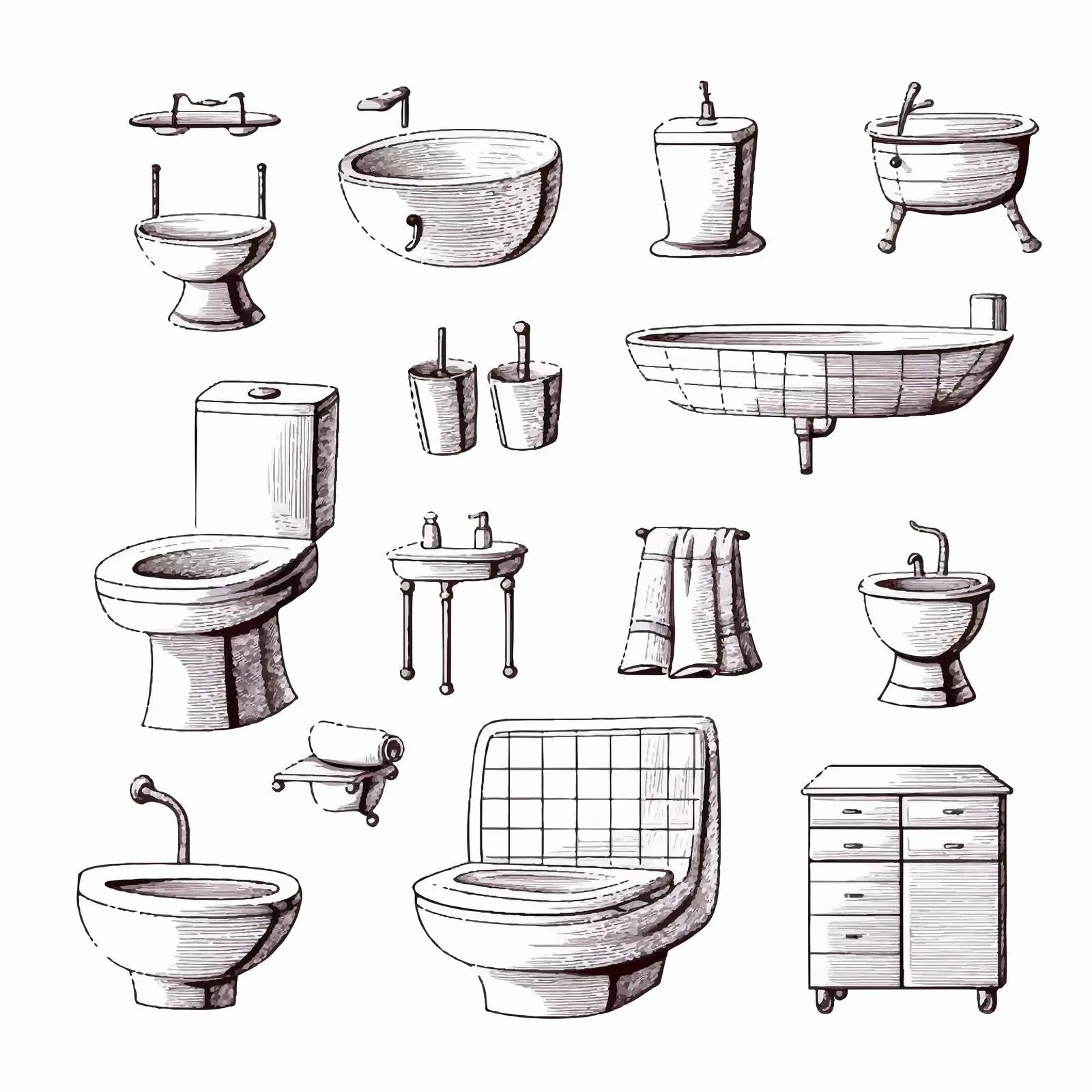 Hand-Drawn Modern Bathroom Interior Design — free download from Dotvec