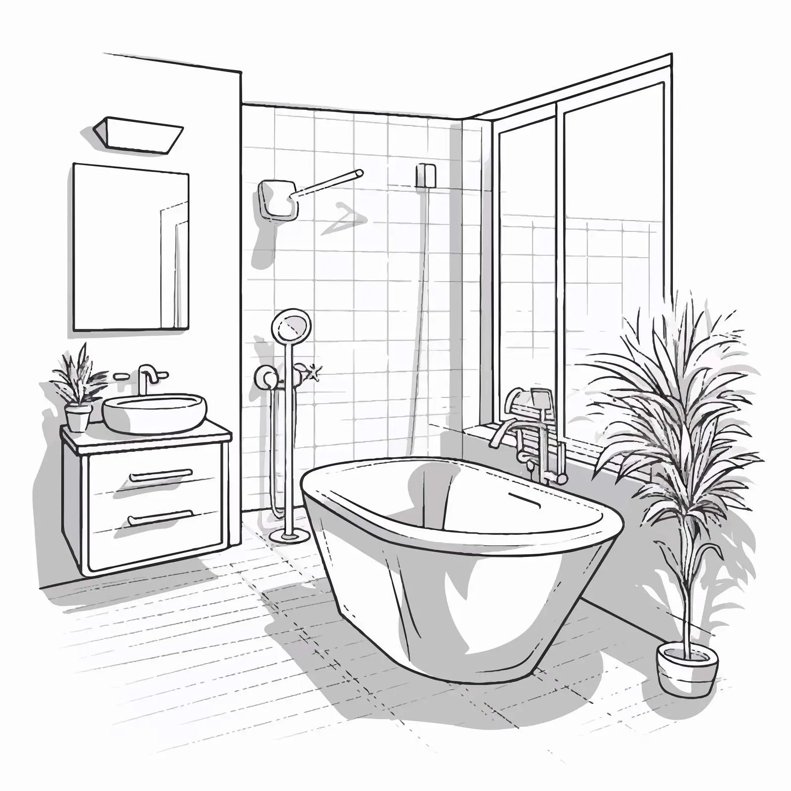 Hand-Drawn Modern Bathroom Interior Design Vector – free sketch illustration image from Dotvec