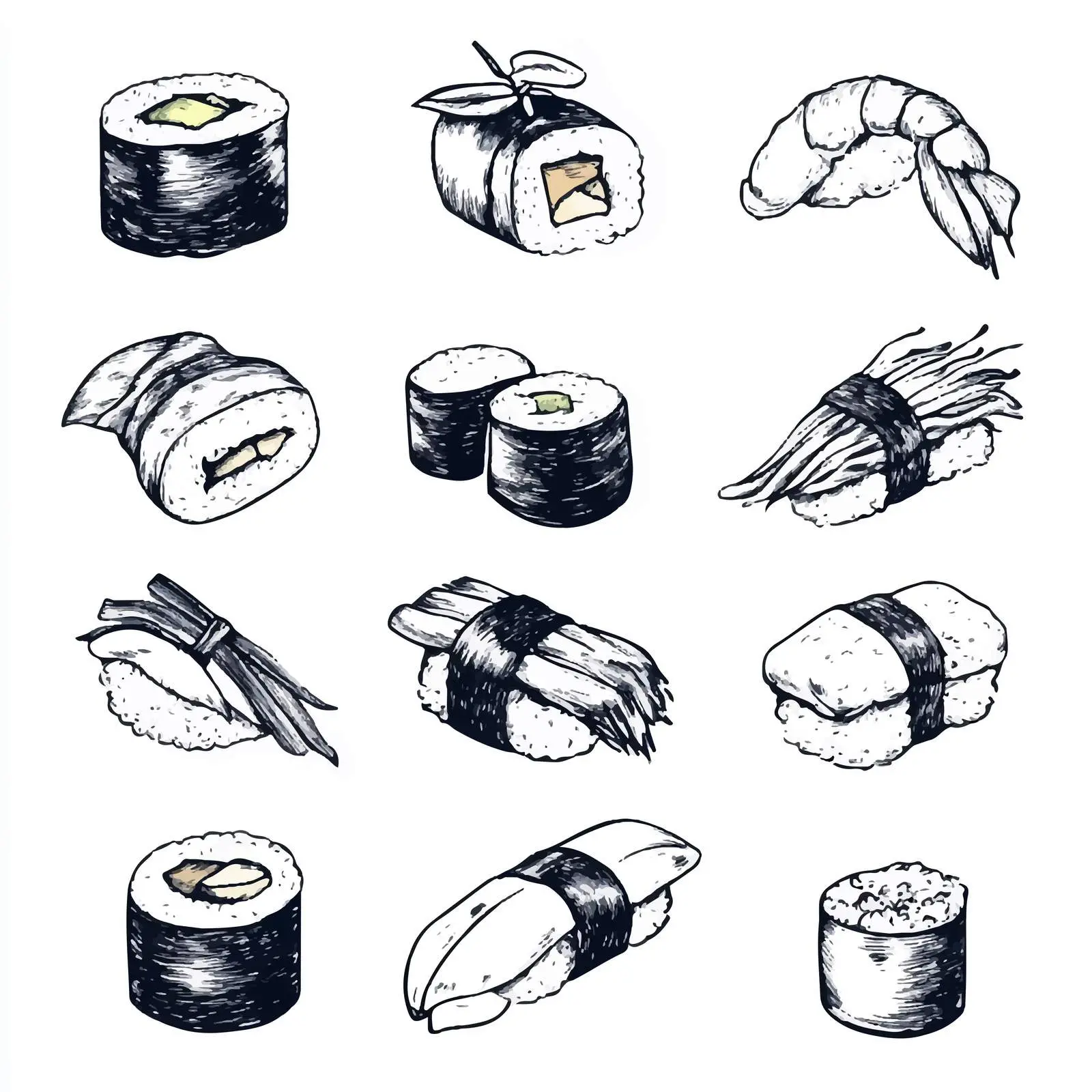 Hand-Drawn Onigirii Illustration on White Background — free download from Dotvec
