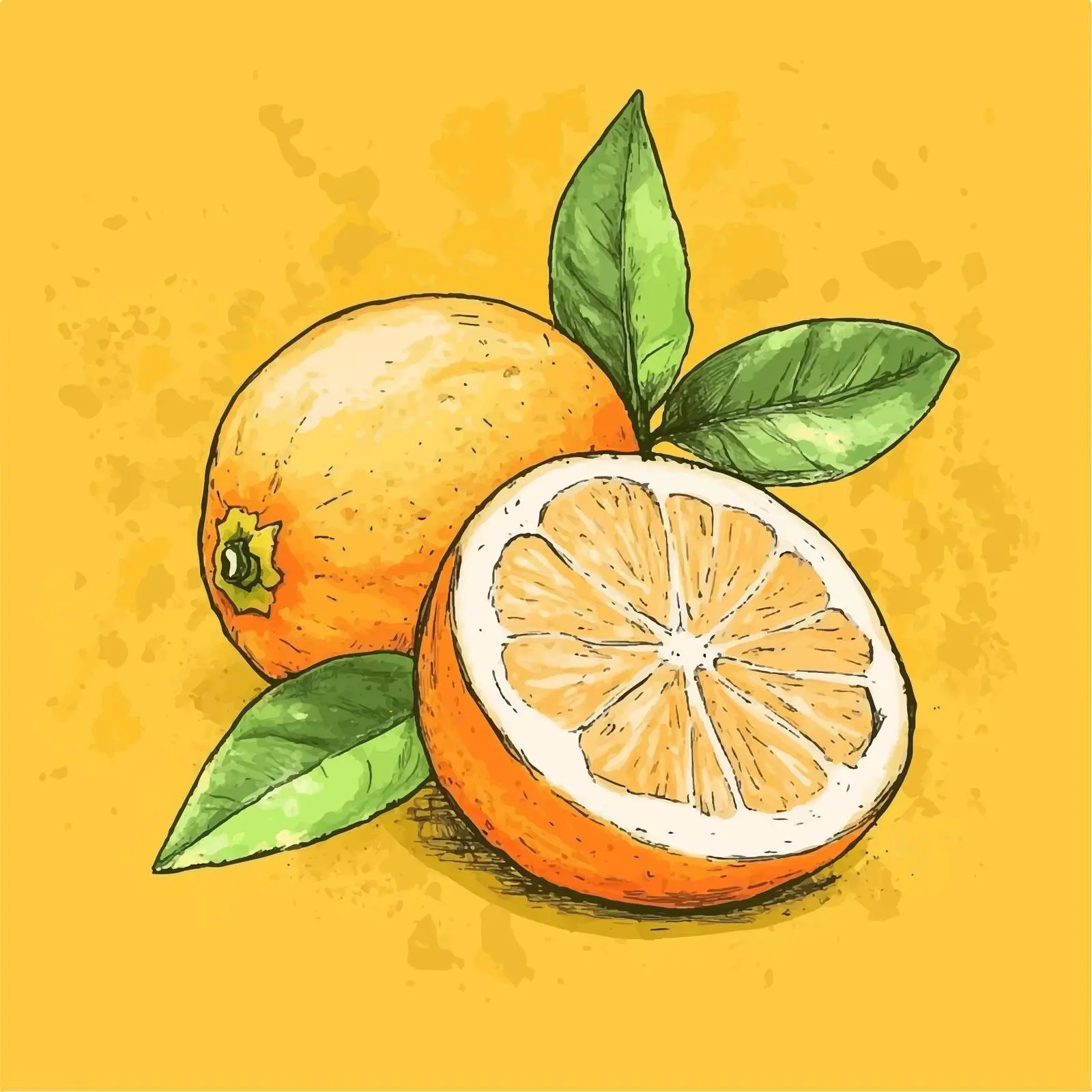 Hand-Drawn Orange on Yellow Background Illustration — free download from Dotvec