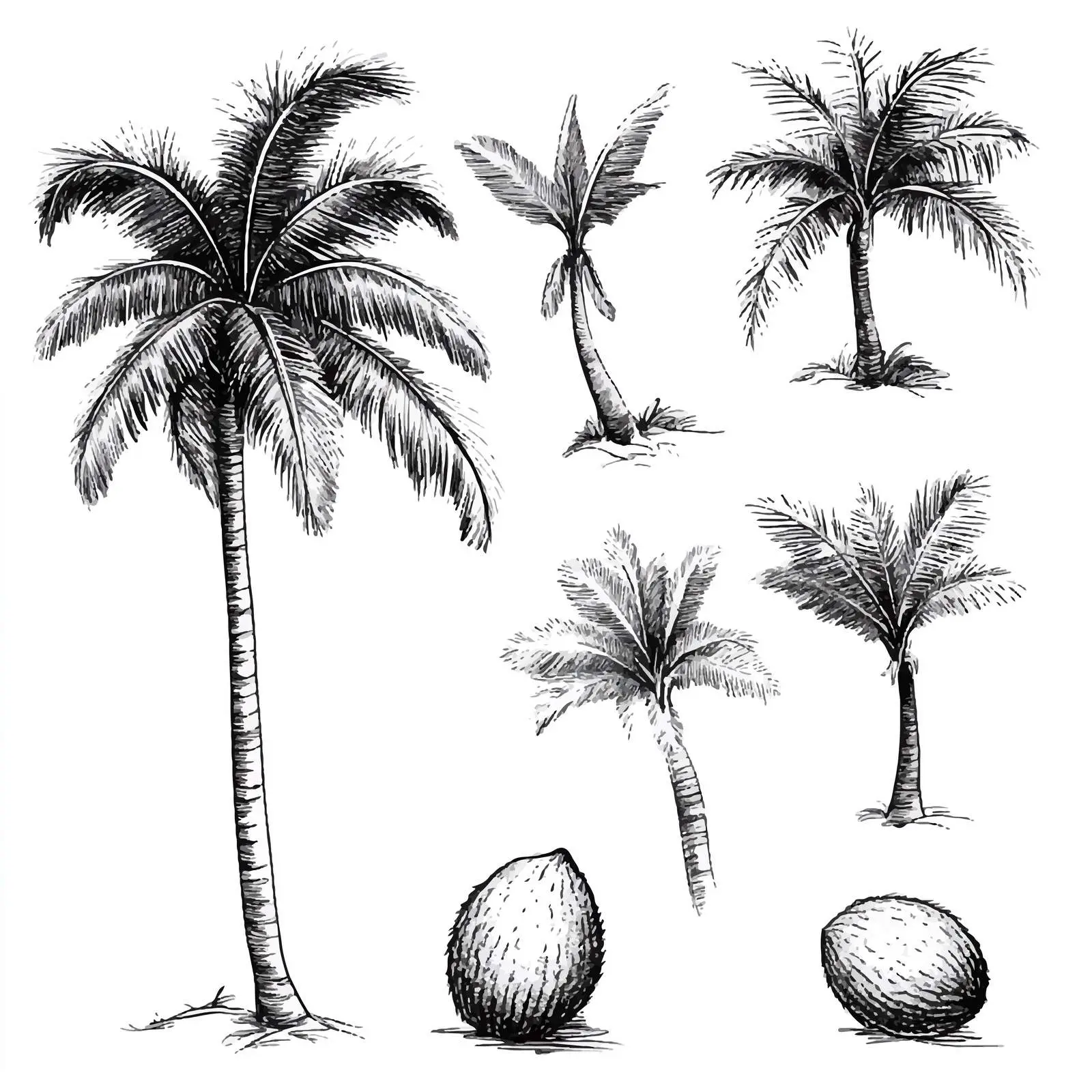 Hand-Drawn Palm Trees and Coconuts Sketches — free download from Dotvec