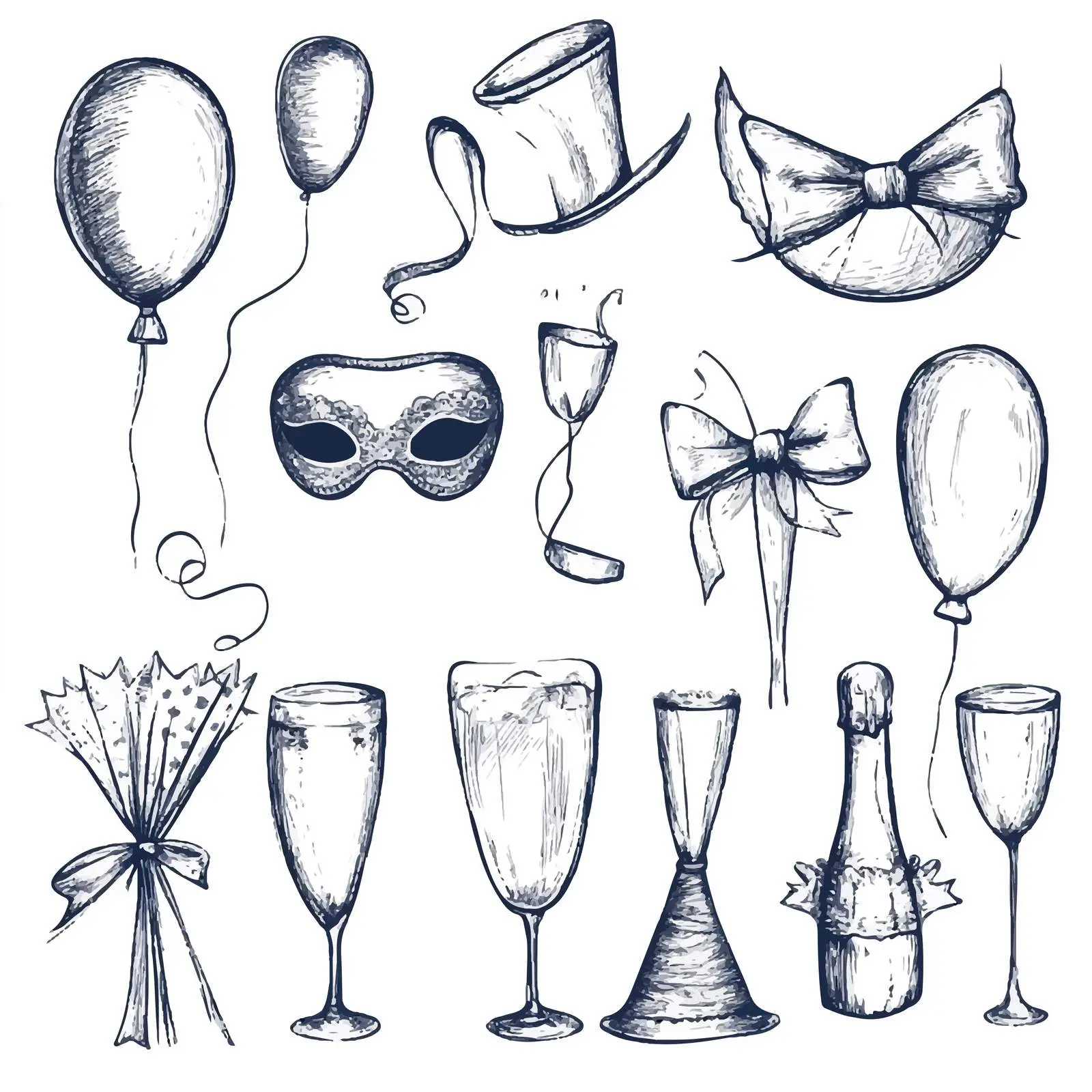Hand Drawn Party Sketches with Balloons — free download from Dotvec