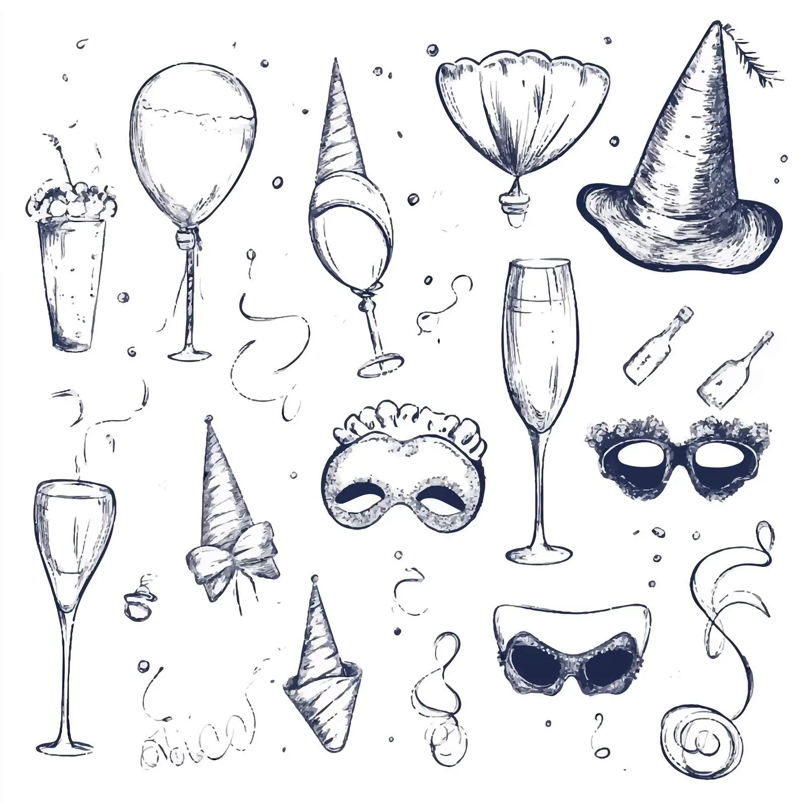 Hand-Drawn Party Sketches with Balloons — free download from Dotvec