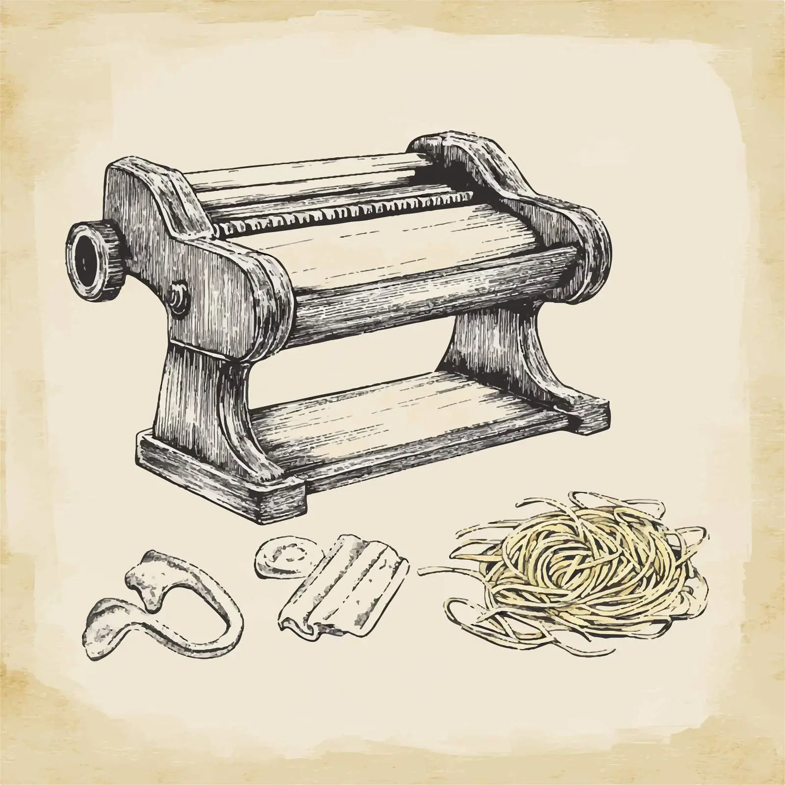 Hand-Drawn Pasta Machine Sketch on Vintage Paper — free download from Dotvec