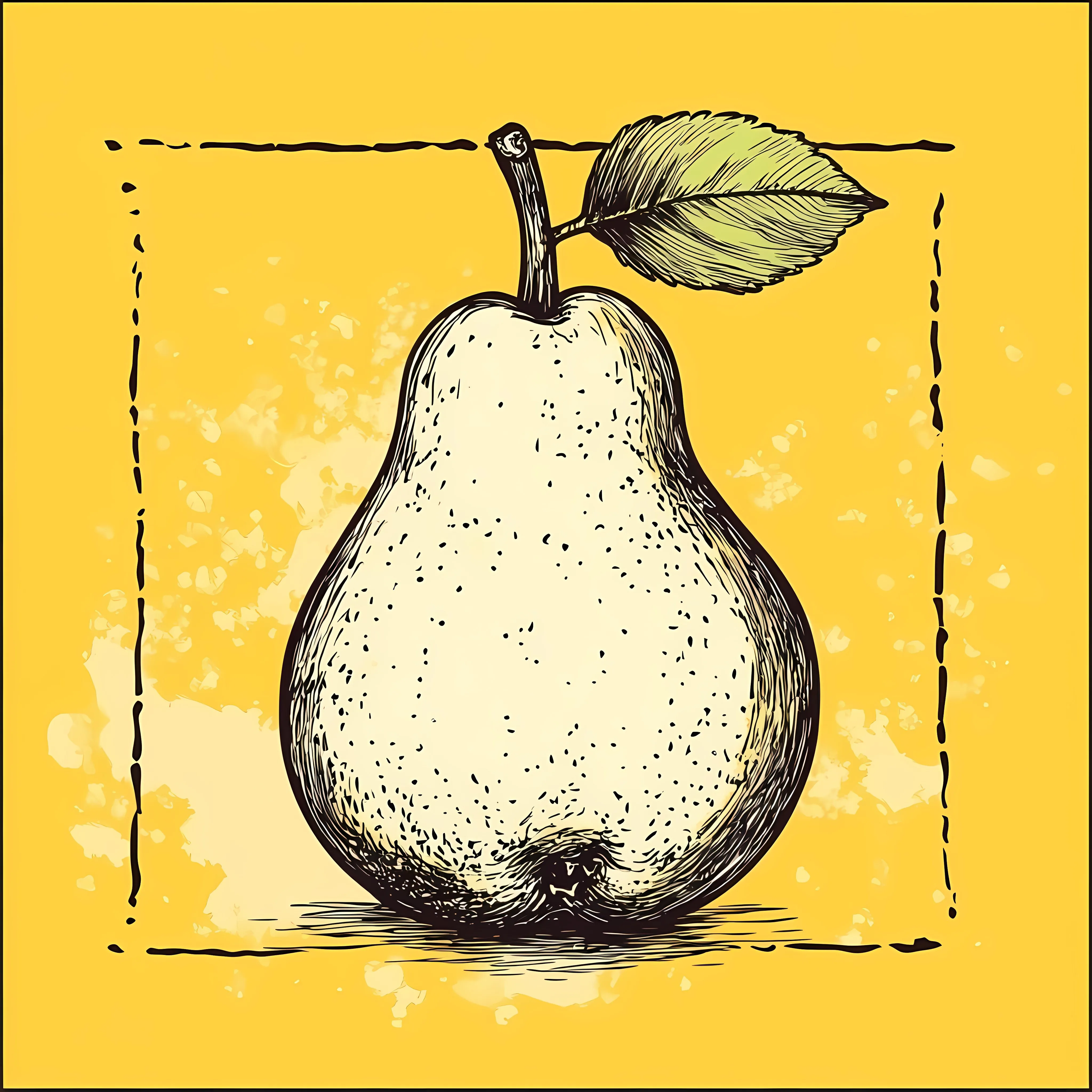 Hand Drawn Pear on Yellow Blot Background – free gourmet design image from Dotvec