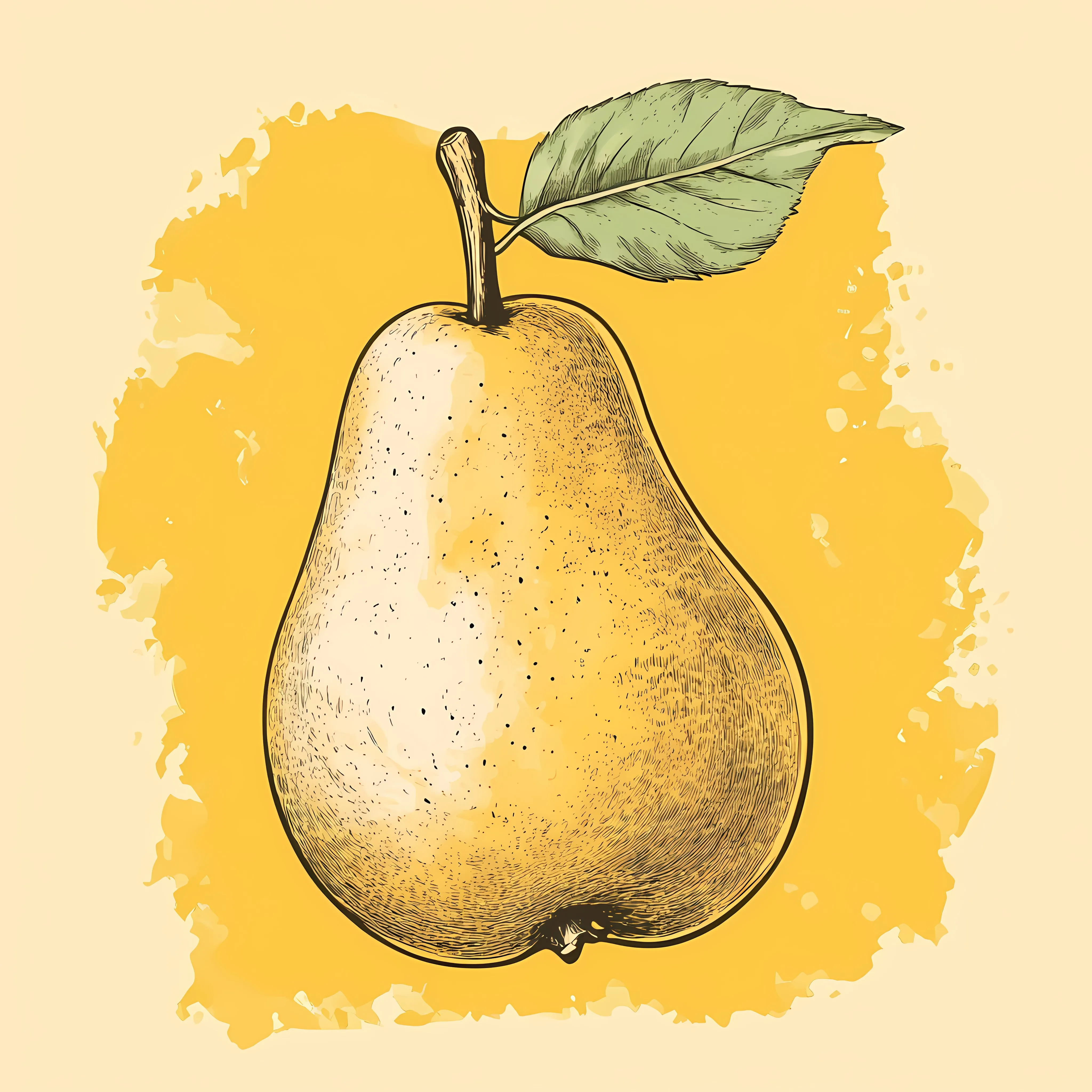 Hand Drawn Pear on Yellow Background – free fruit collection image from Dotvec