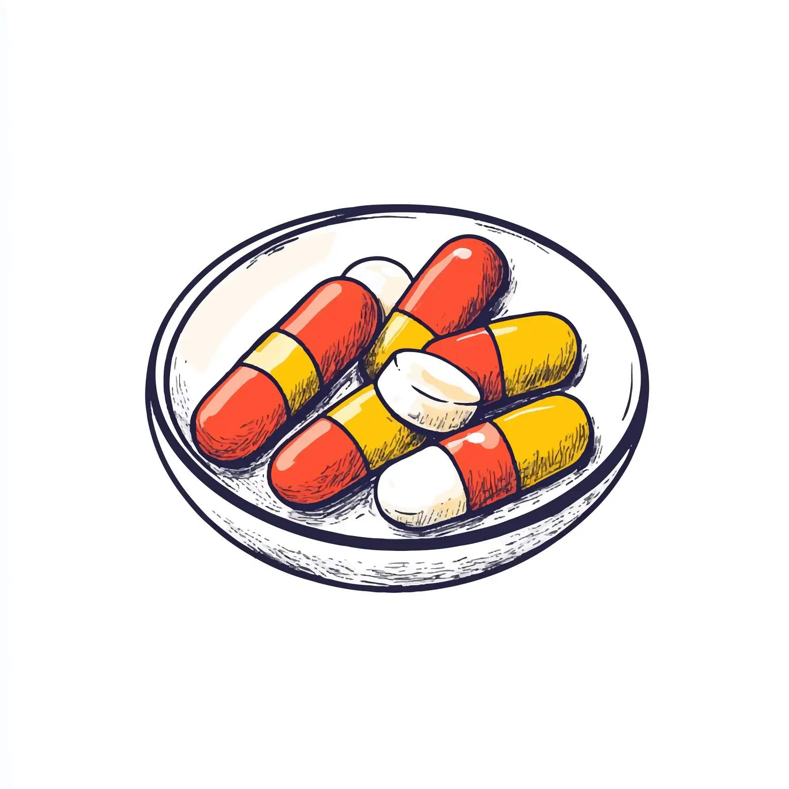 Hand Drawn Pill Sketch with White Background — free download from Dotvec